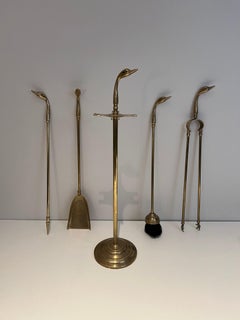 Brass Duck heads Fireplace Tools In the style of Maison Jansen