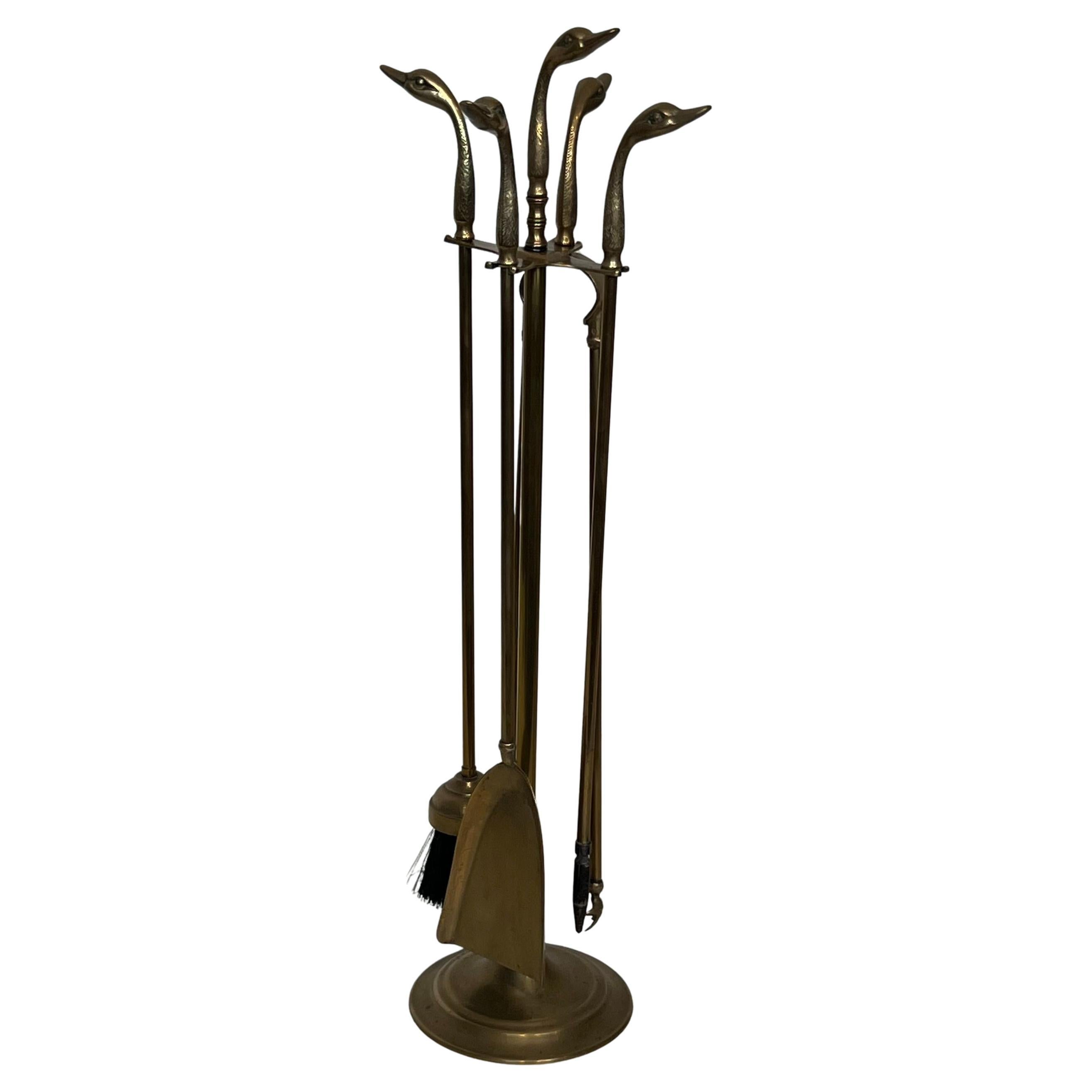 Brass Duck heads Fireplace Tools In the style of Maison Jansen