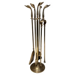 Brass Duck heads Fireplace Tools In the style of Maison Jansen