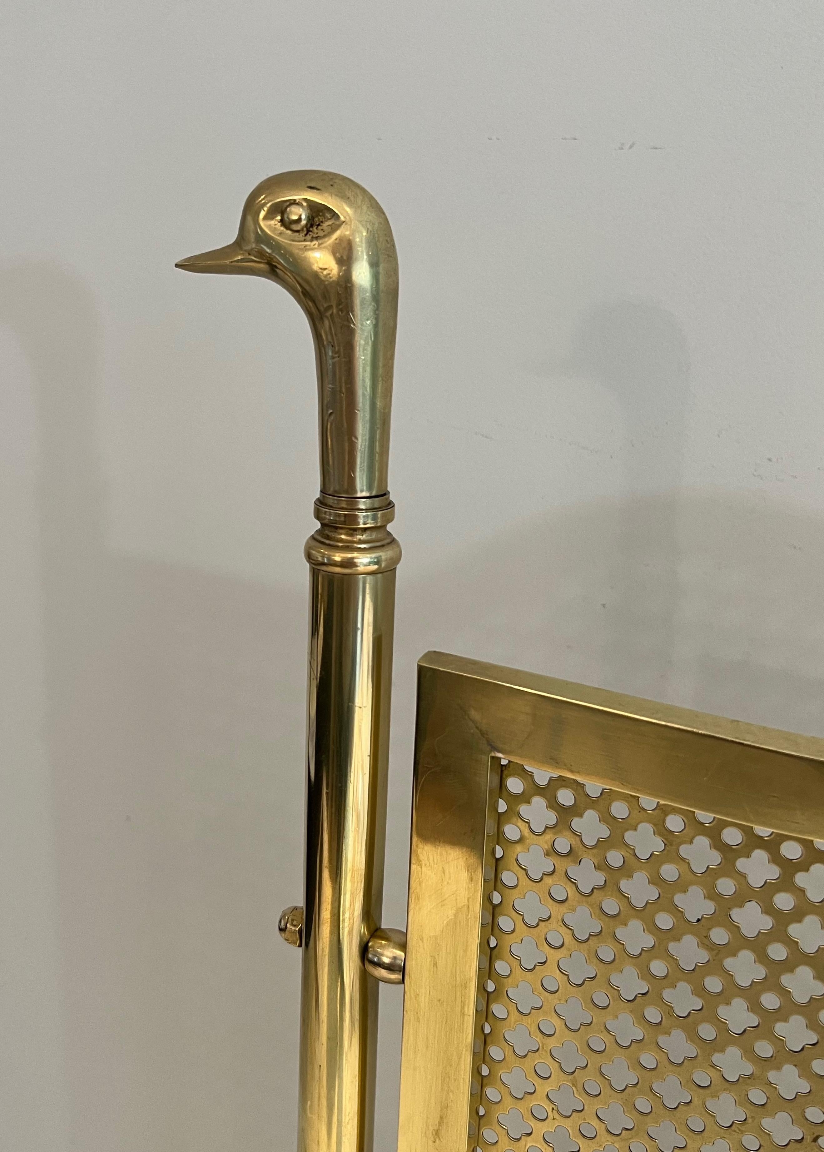 Neoclassical Brass Duckheads Fireplace Screen