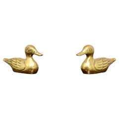Brass Ducks Swimming Shelf Accents - Pair