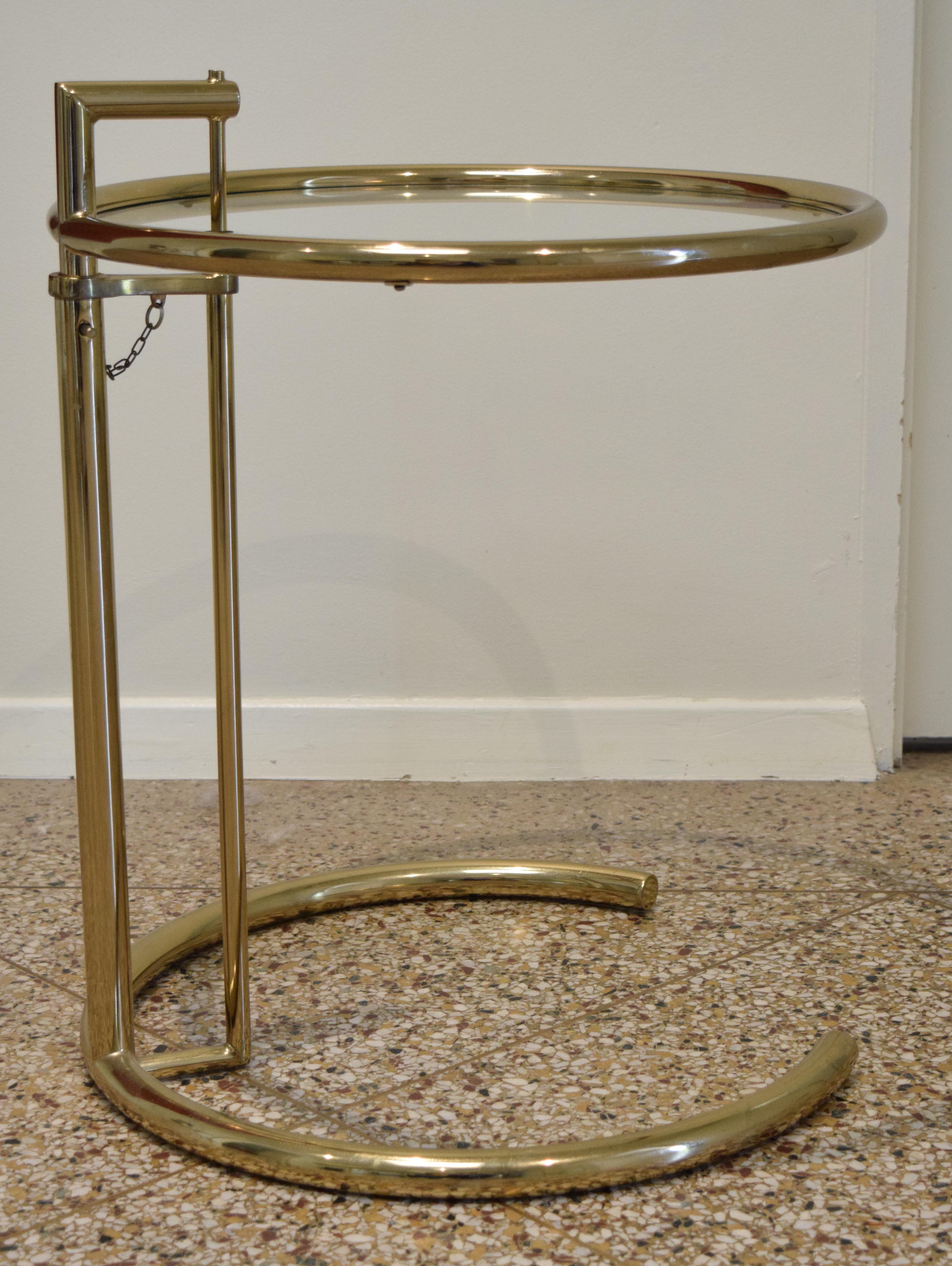 Mid-Century Modern Brass E1027-Style Side Table For Sale