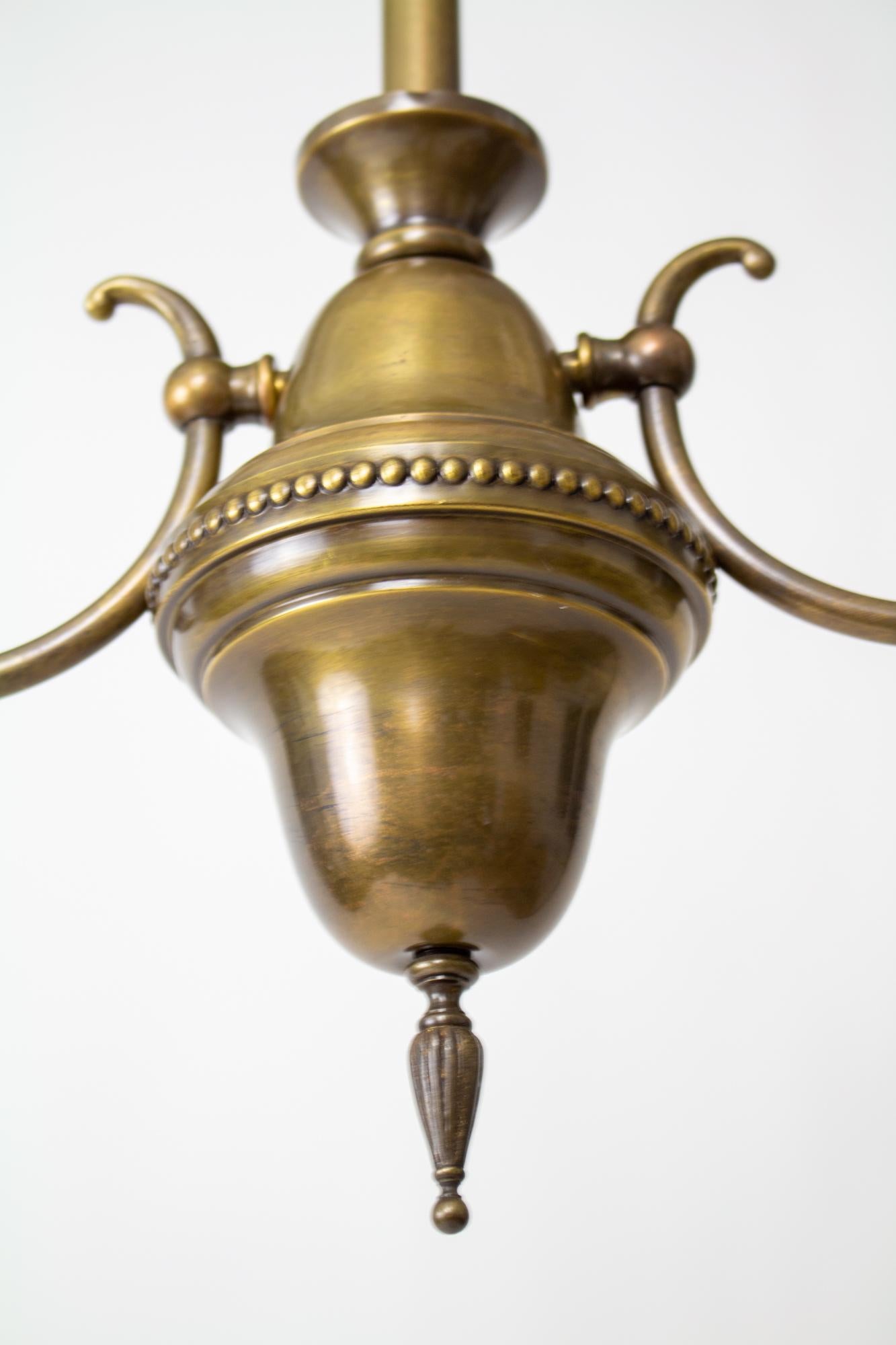 American Brass Early Electric Fixture with Prismatic Glass For Sale