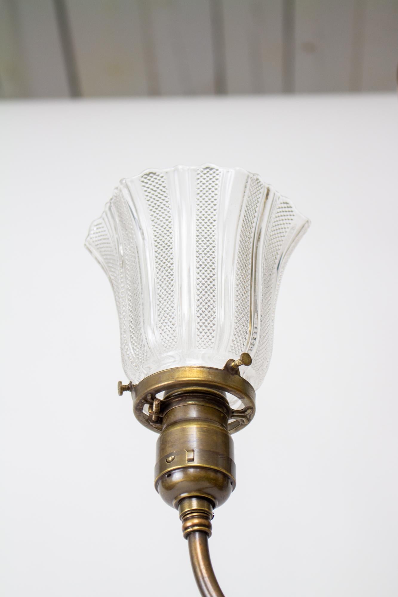 Brass Early Electric Fixture with Prismatic Glass In Excellent Condition For Sale In Canton, MA