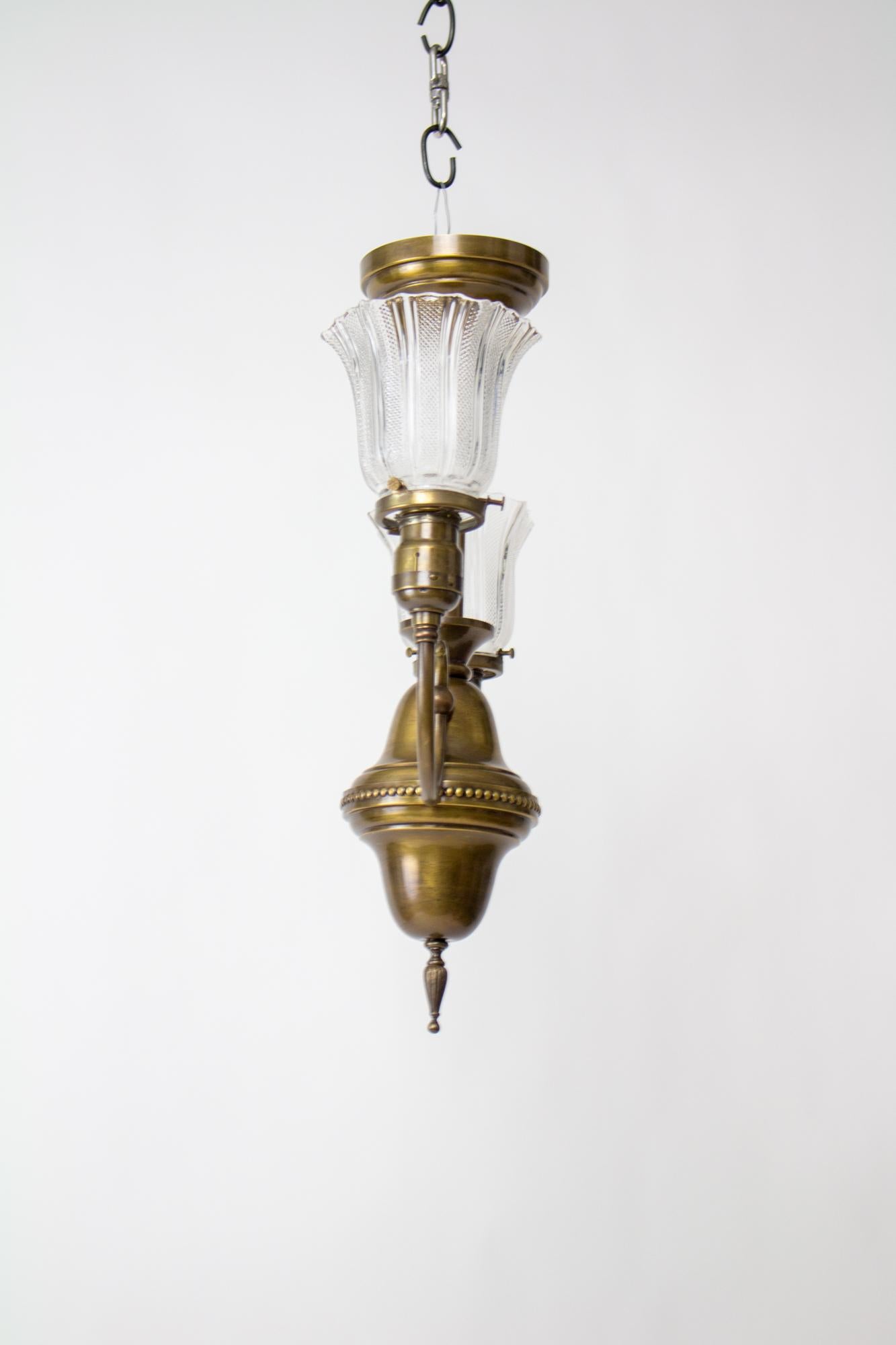 20th Century Brass Early Electric Fixture with Prismatic Glass For Sale