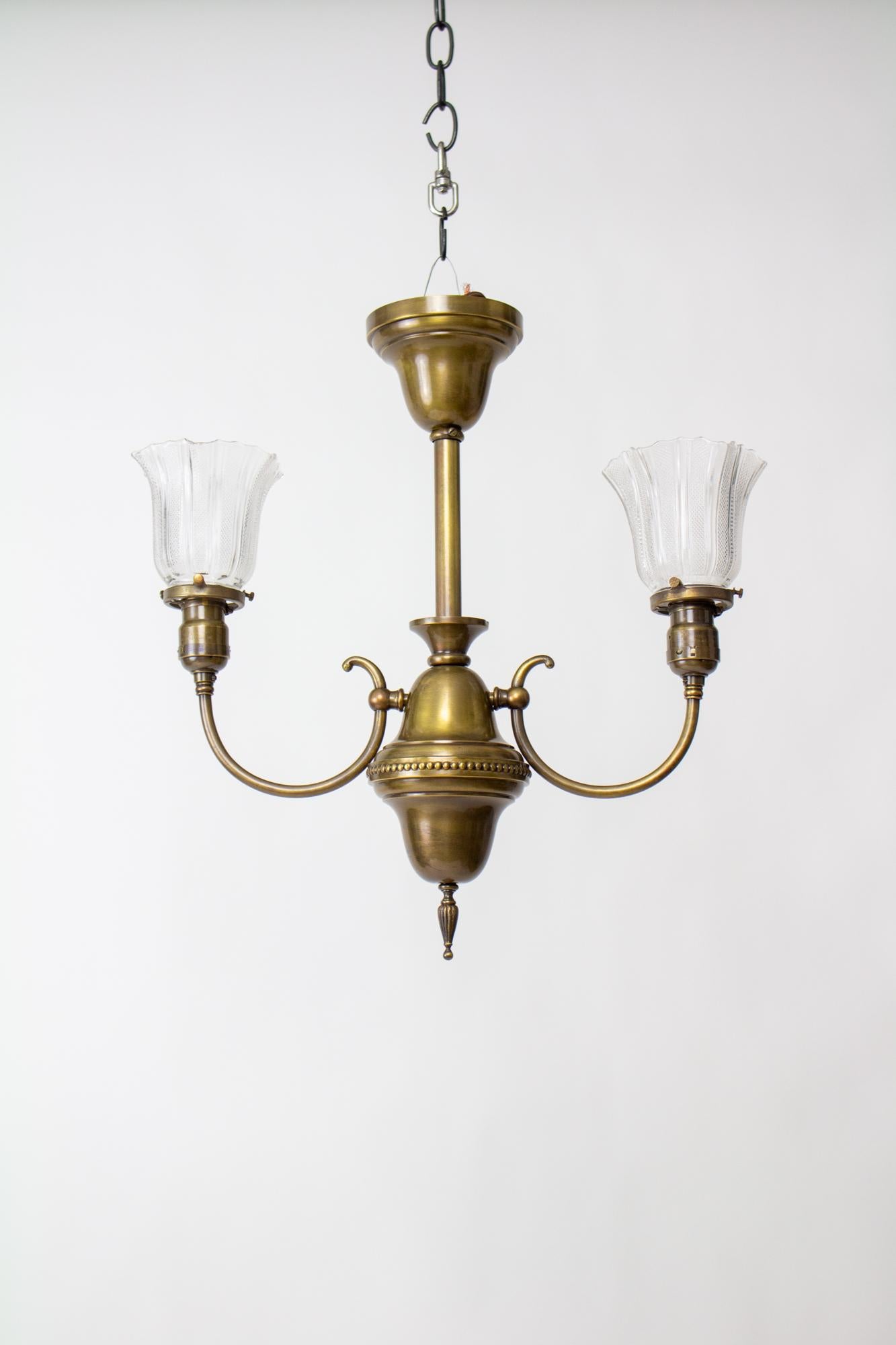 Brass Early Electric Fixture with Prismatic Glass For Sale 1