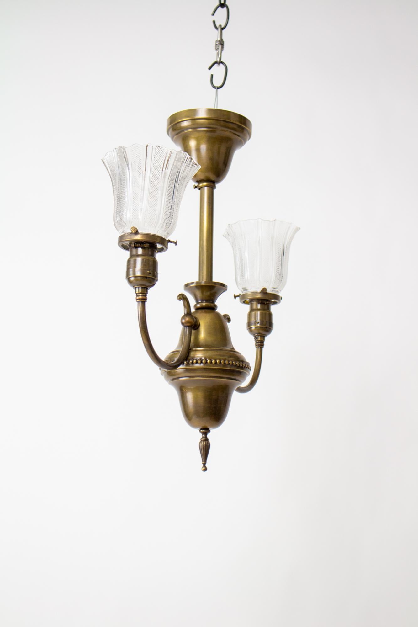 Brass Early Electric Fixture with Prismatic Glass For Sale 2
