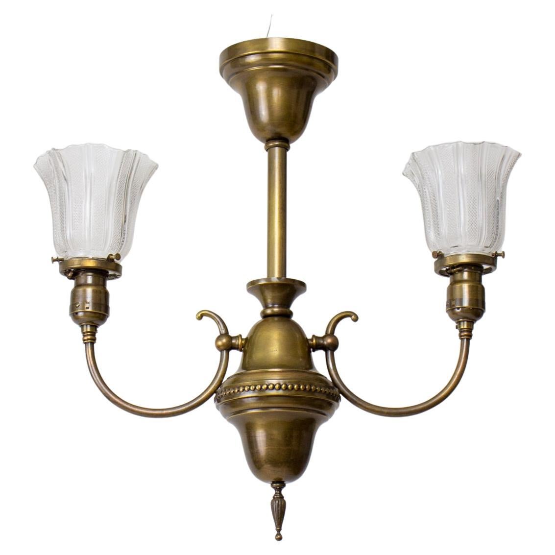 Brass Early Electric Fixture with Prismatic Glass