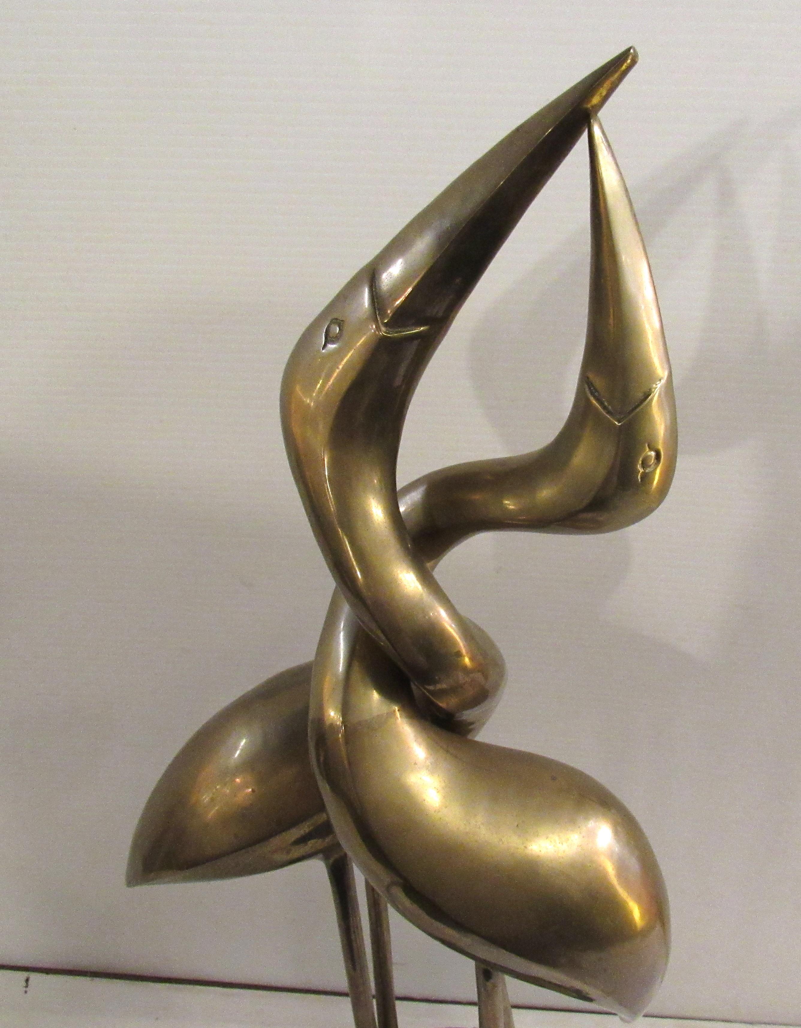 Brass Egret Bookends In Good Condition In Brooklyn, NY