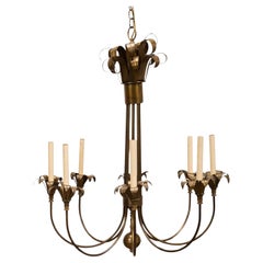 Brass Eight-Light Chandelier in the Manner of Tommi Parzinger, Late 20th Century