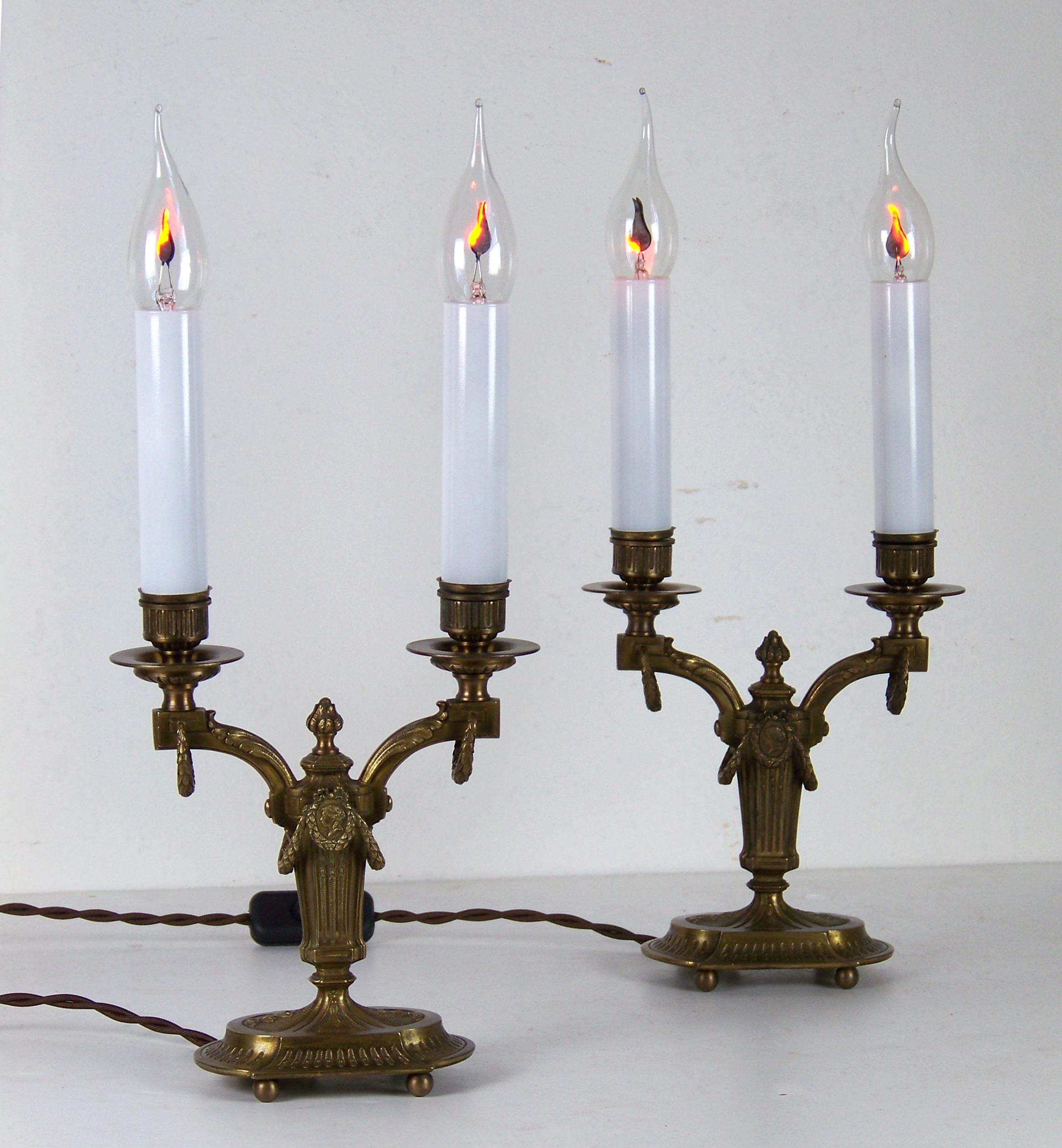 Brass Electric Candlesticks with Fine Chiselling For Sale 6