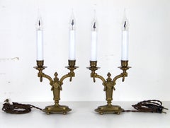 Brass Electric Candlesticks with Fine Chiselling