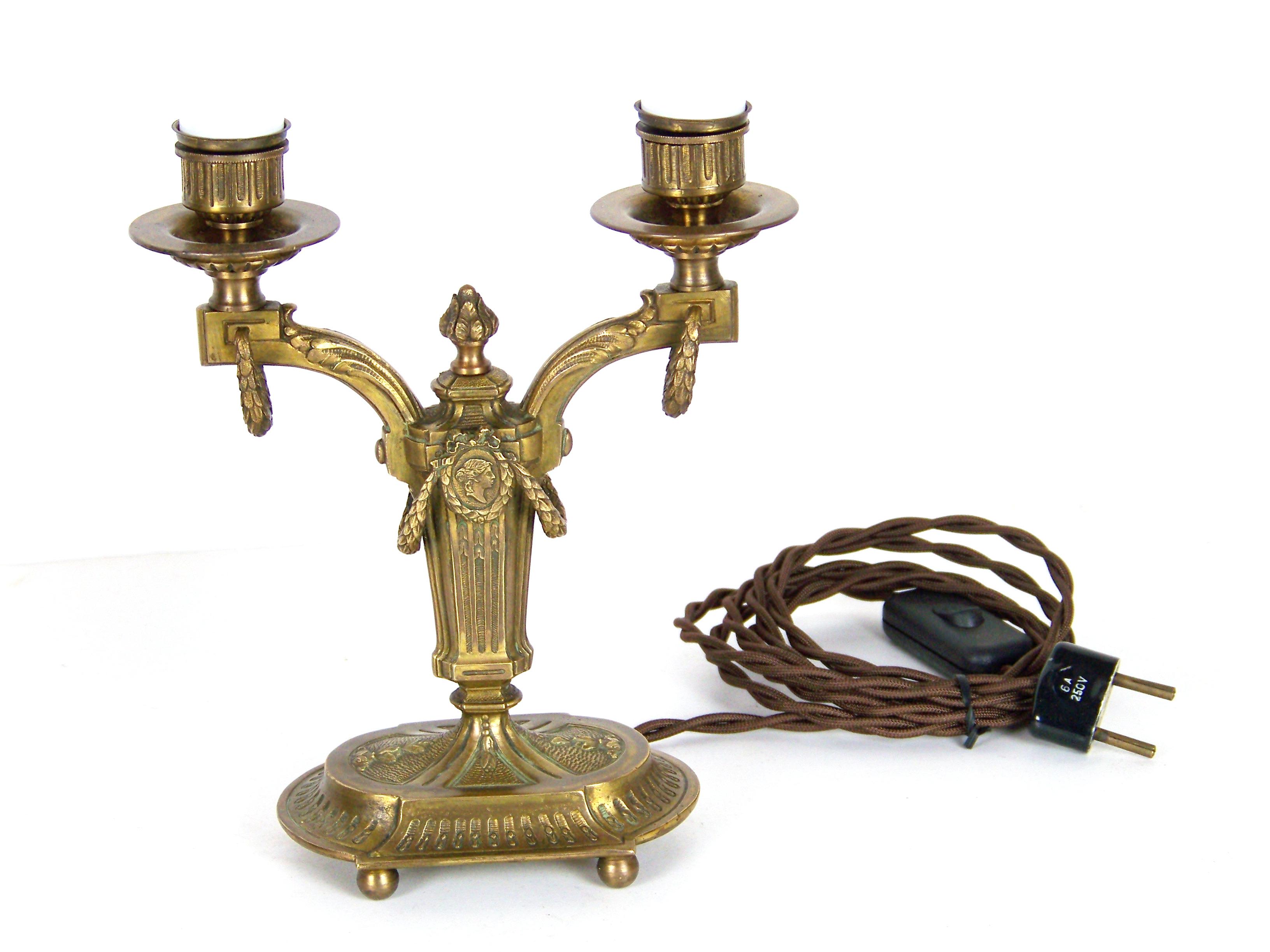 20th Century Brass Electric Candlesticks with Fine Chiselling For Sale