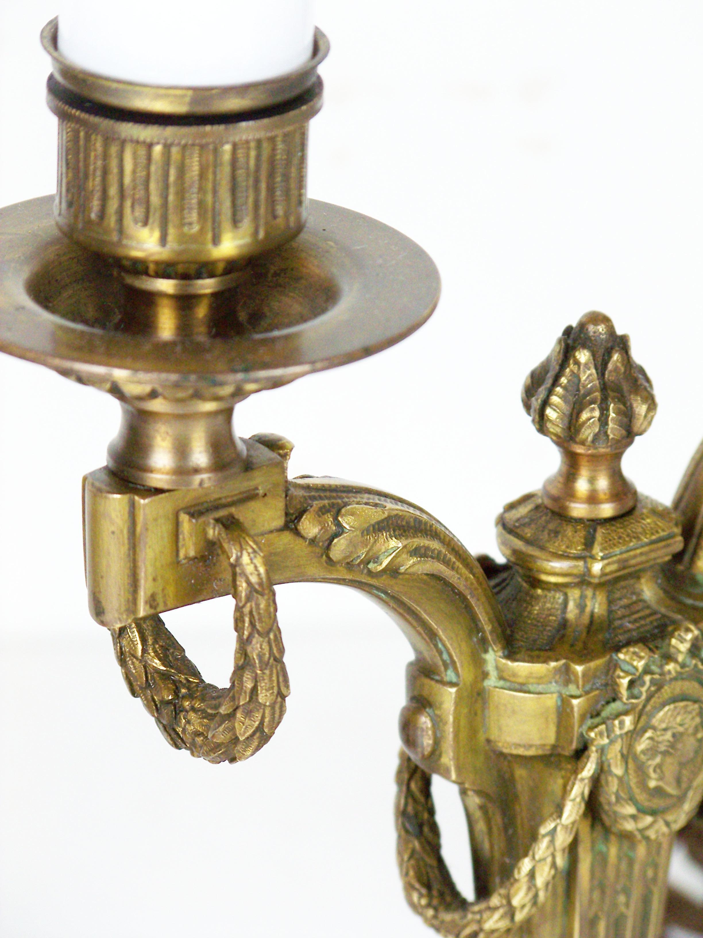 Brass Electric Candlesticks with Fine Chiselling For Sale 1