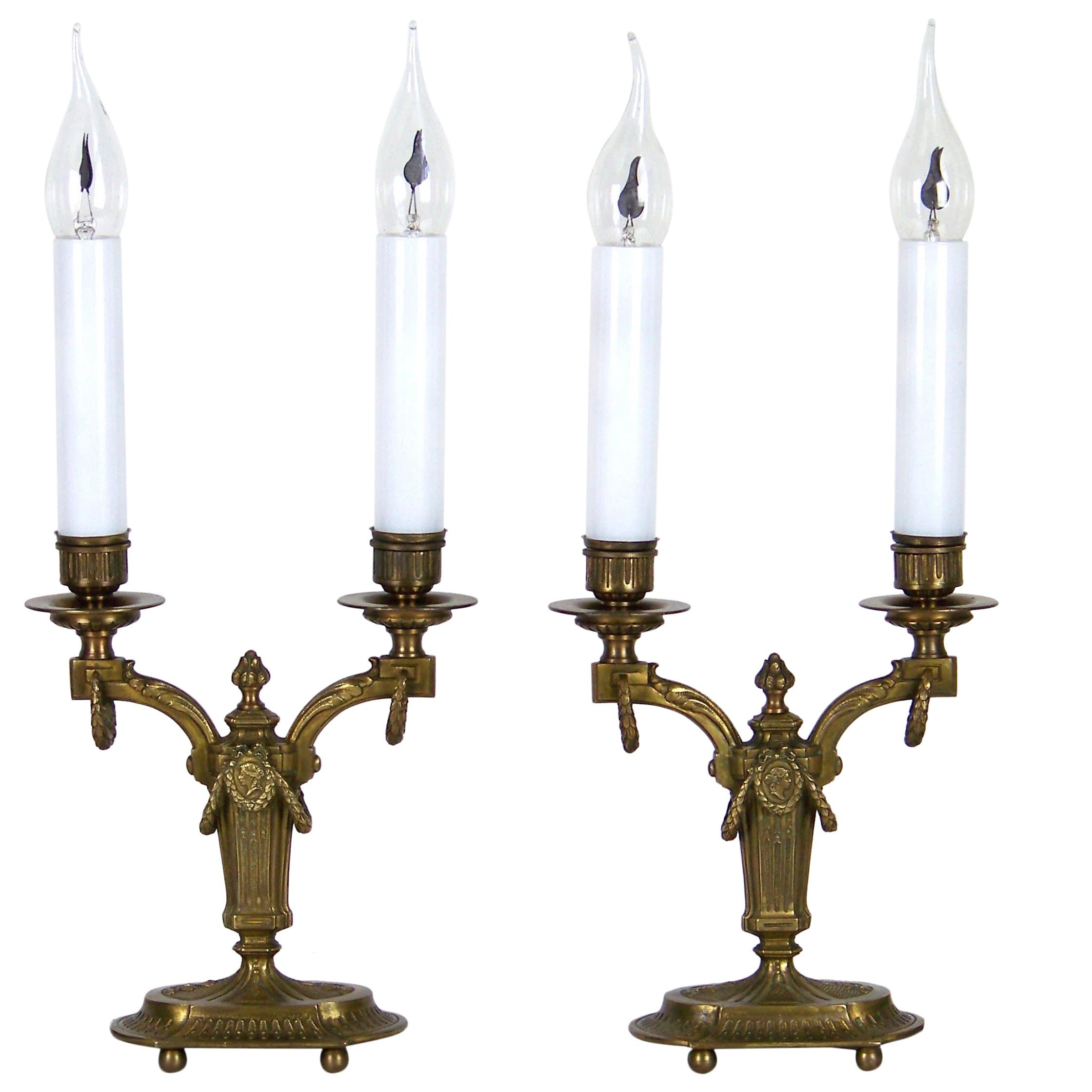 Brass Electric Candlesticks with Fine Chiselling For Sale