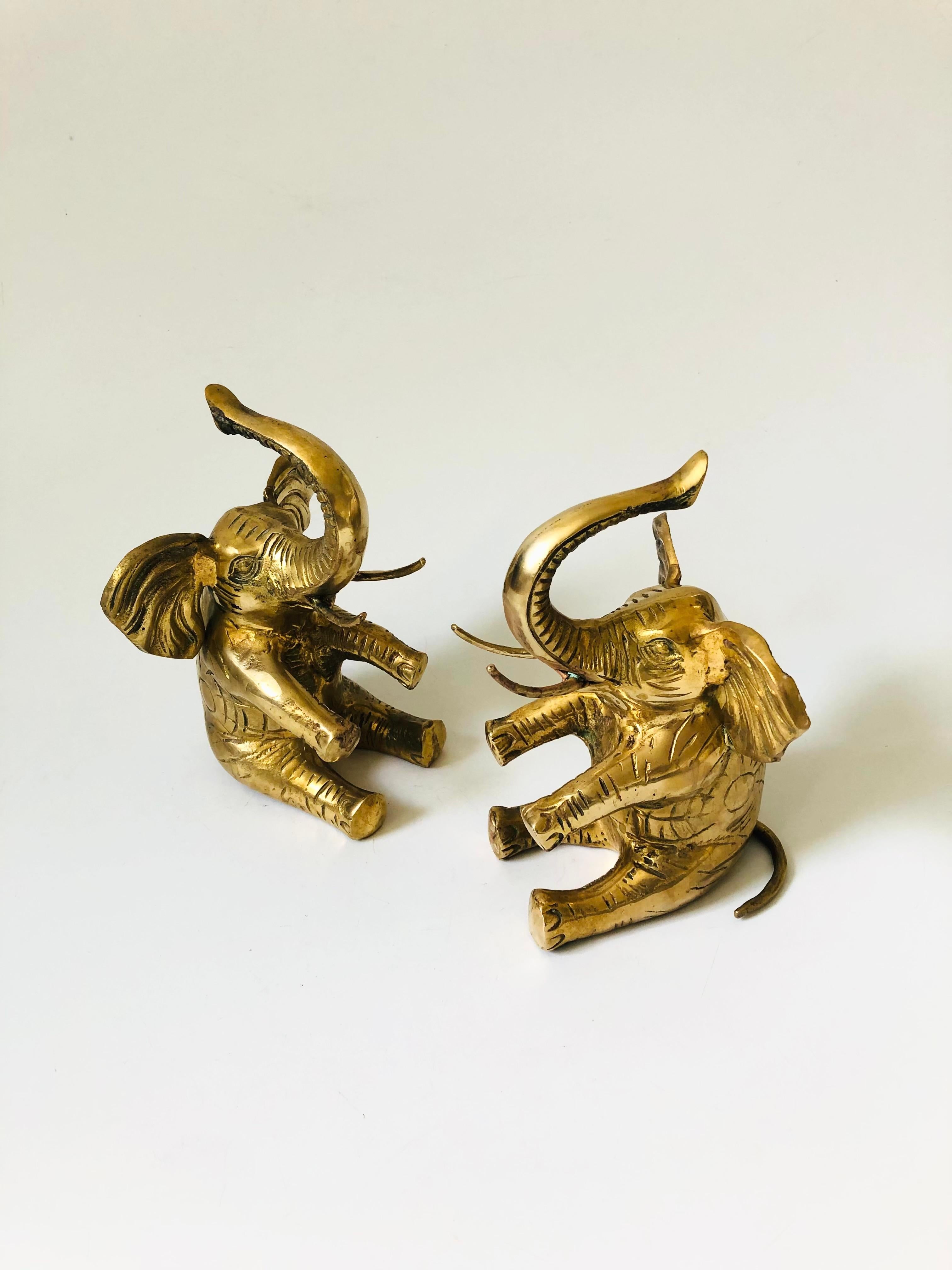 Hollywood Regency Brass Elephant Bookends - Set of 2