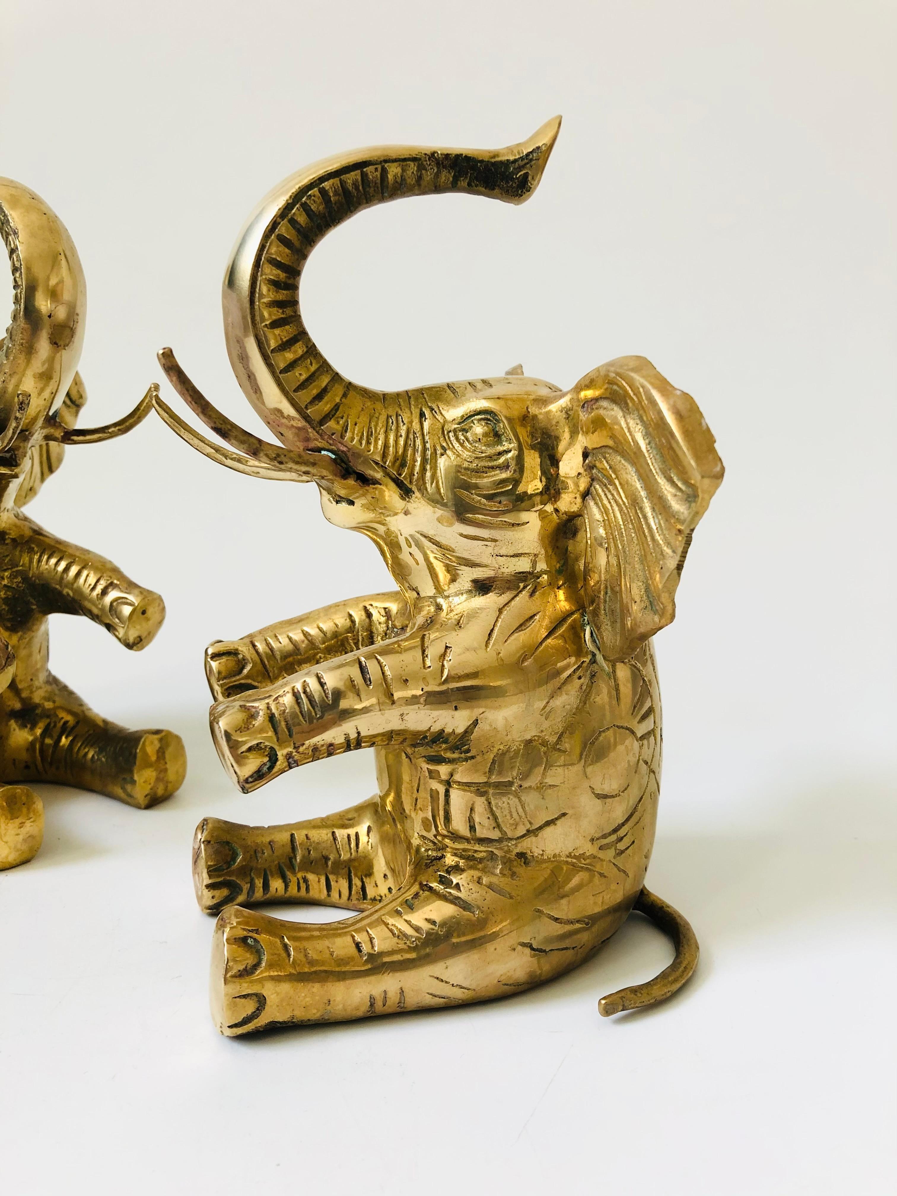 Brass Elephant Bookends - Set of 2 In Good Condition In Vallejo, CA