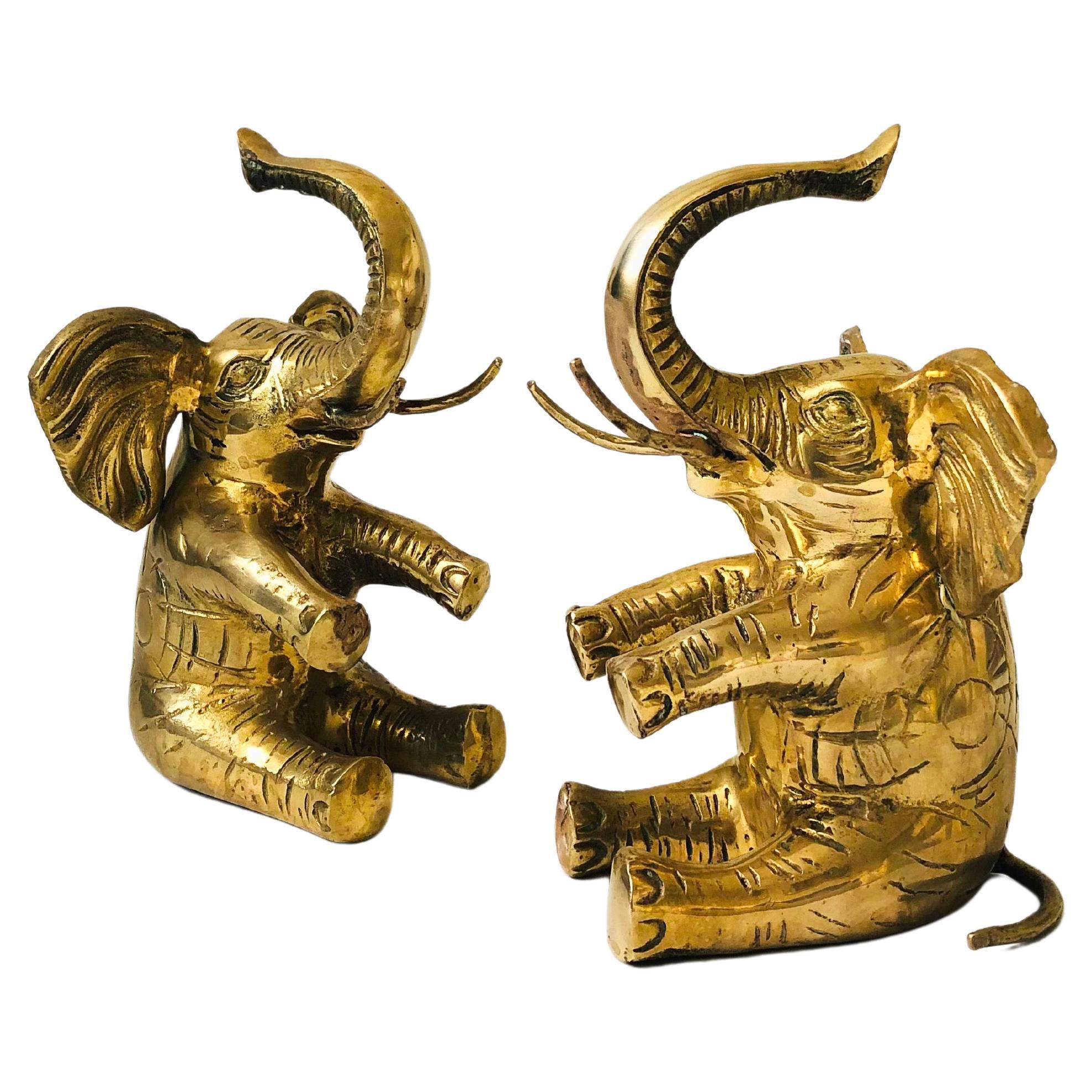 Brass Elephant Bookends - Set of 2