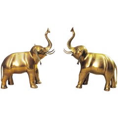 Mid-Century Brass Elephant Sculpture, Vintage Gold Animals 