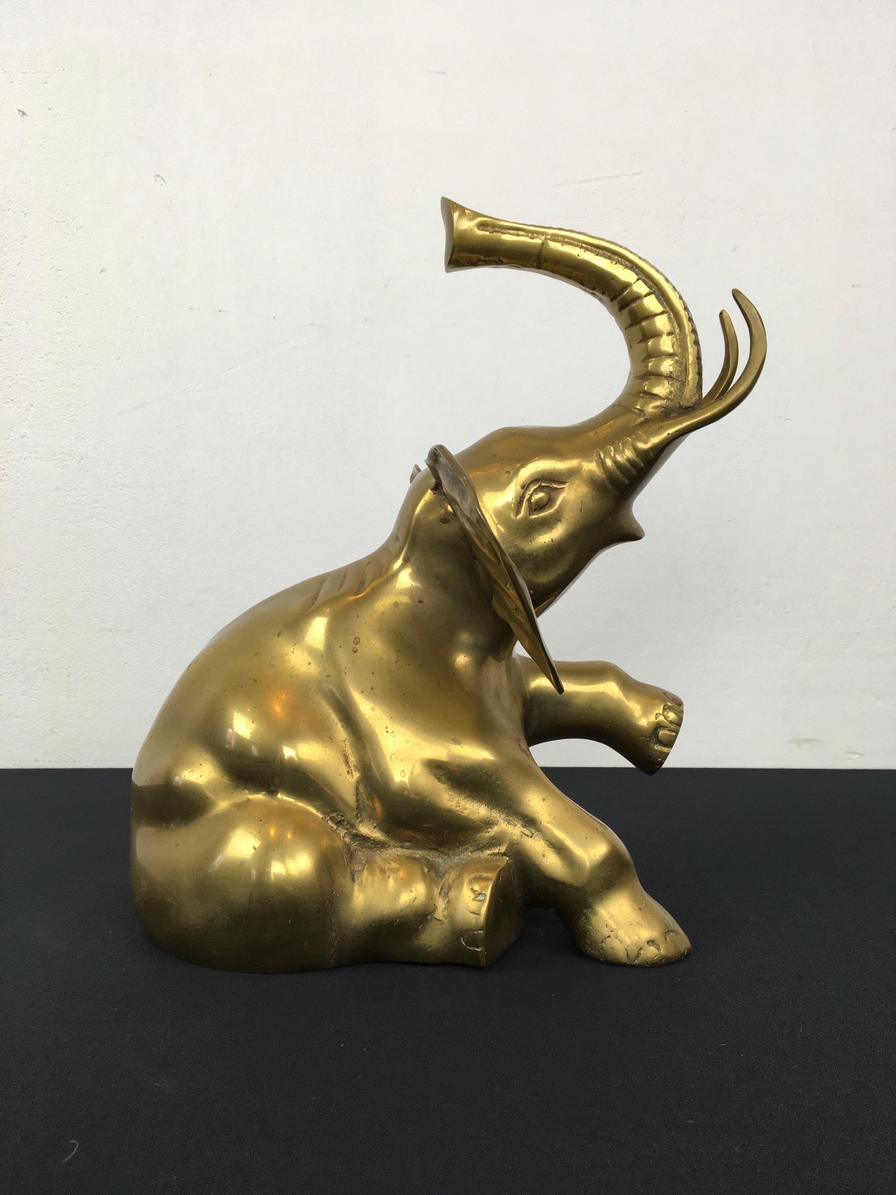 European Brass Elephant Sculpture, Sitting Elephant, 1960s For Sale