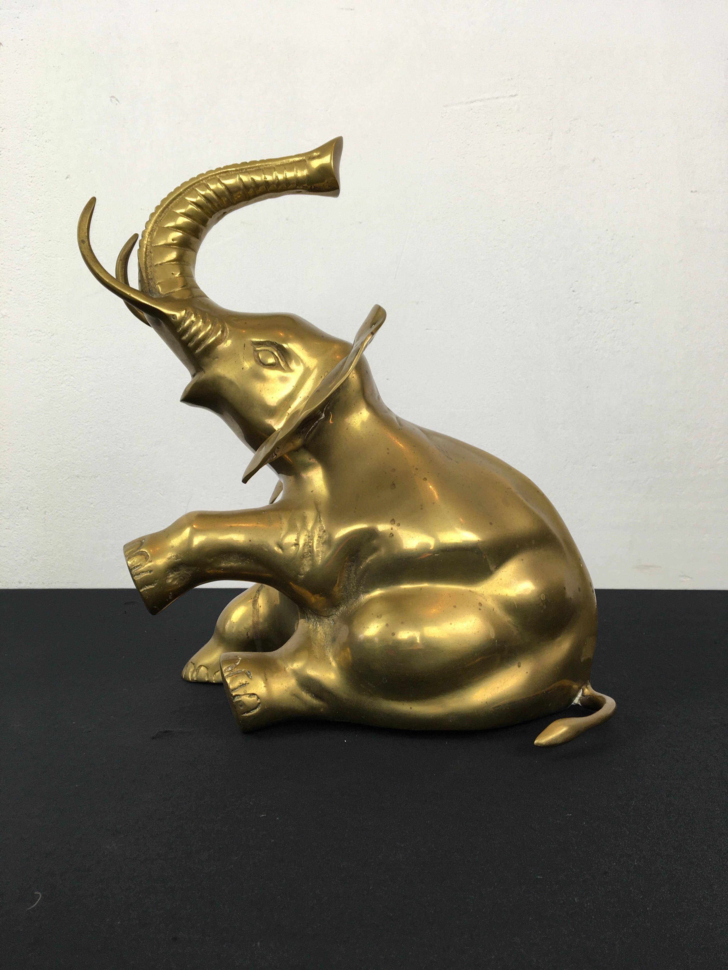 20th Century Brass Elephant Sculpture, Sitting Elephant, 1960s For Sale
