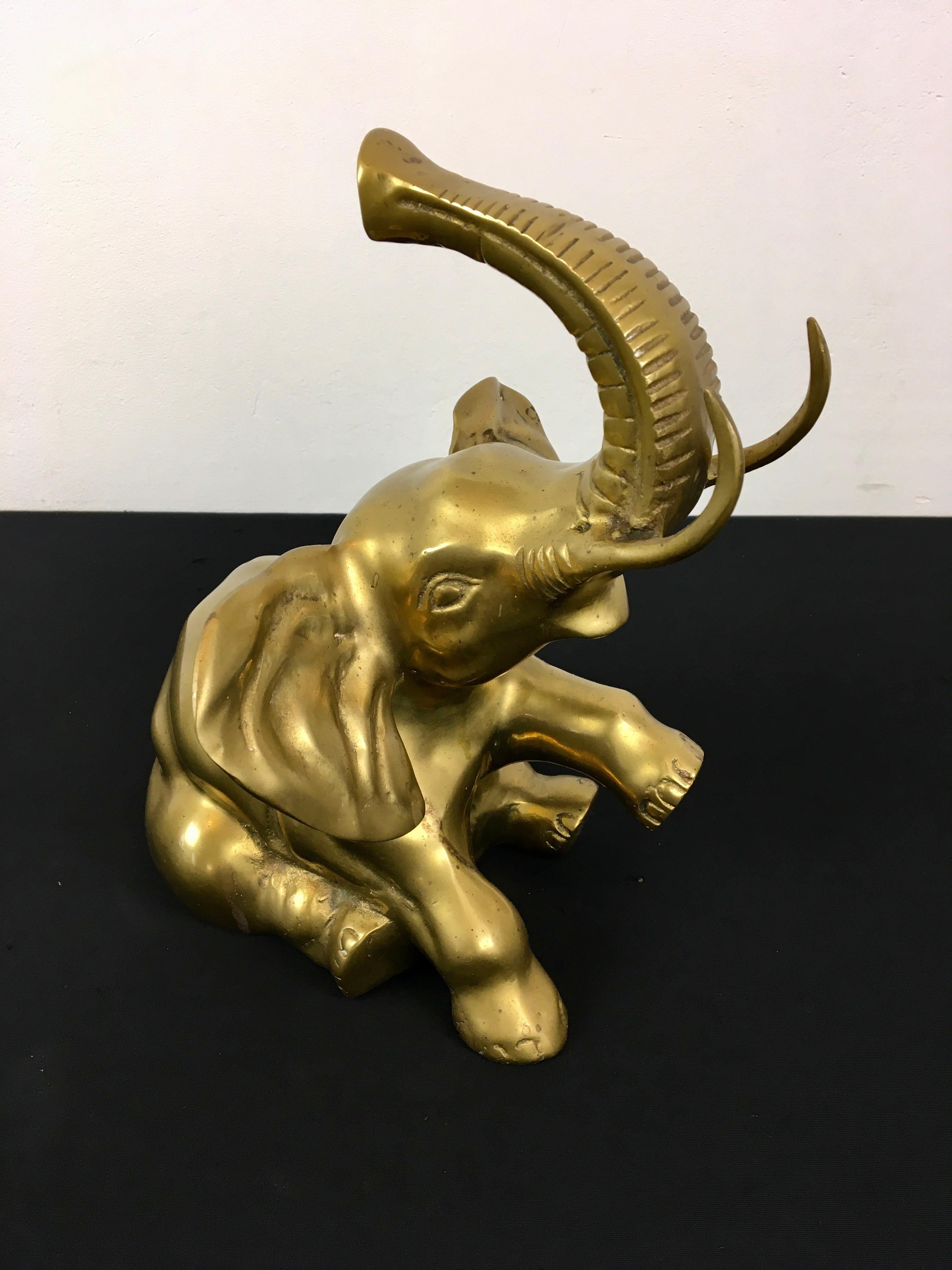 Brass Elephant Sculpture, Sitting Elephant, 1960s For Sale 1
