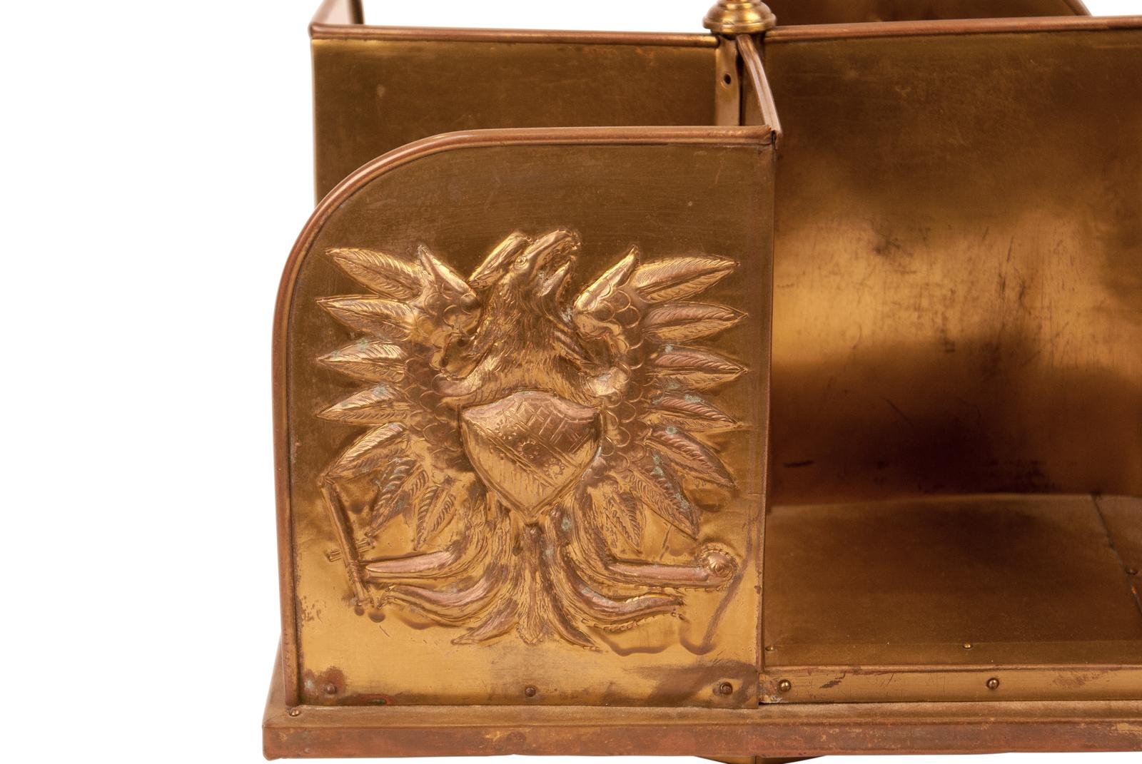 Brass Embossed Book Caddy, circa 1900 In Good Condition In San Francisco, CA