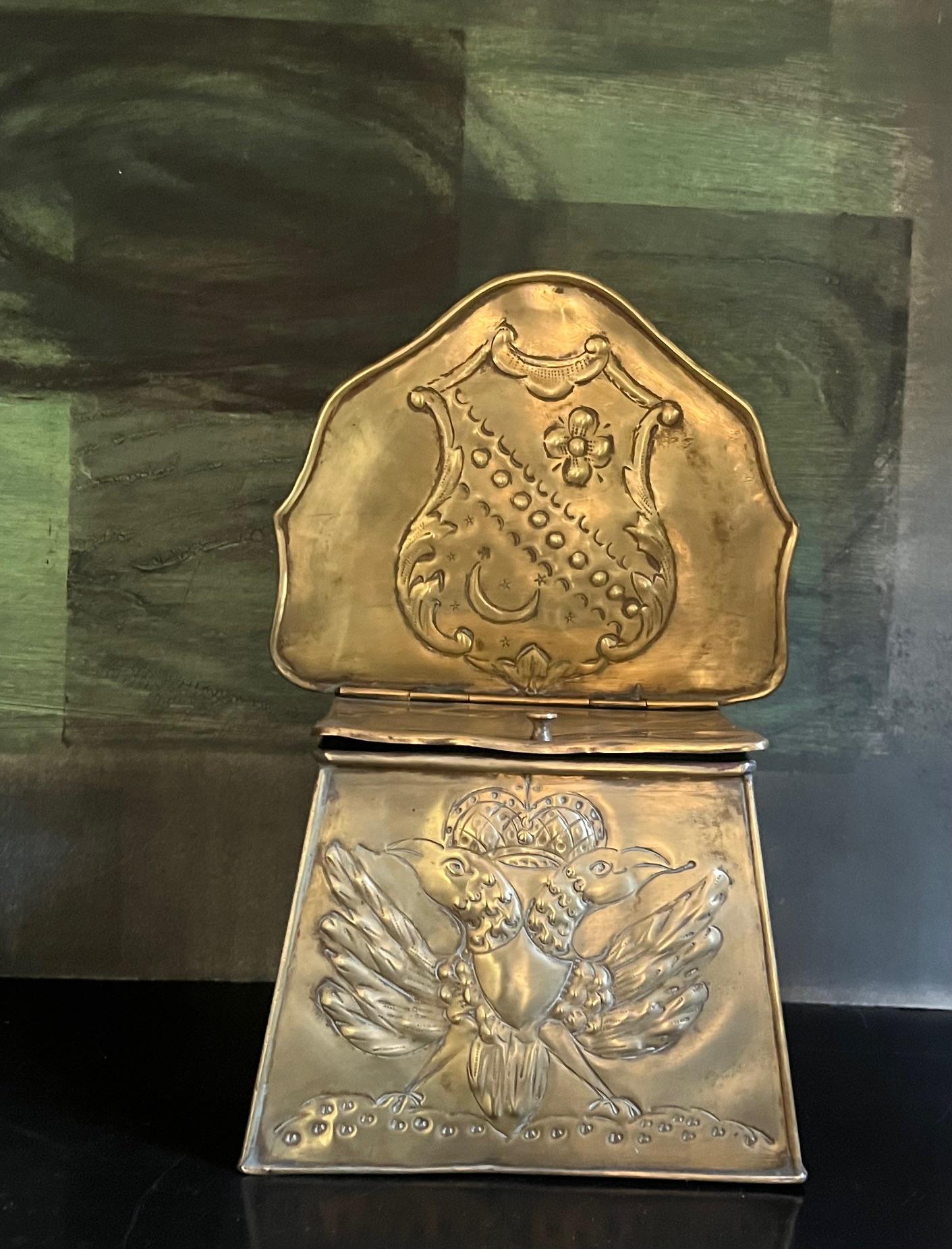 Polish Brass Embossed Double Eagle & Shield Lidded Box, 19th Century For Sale