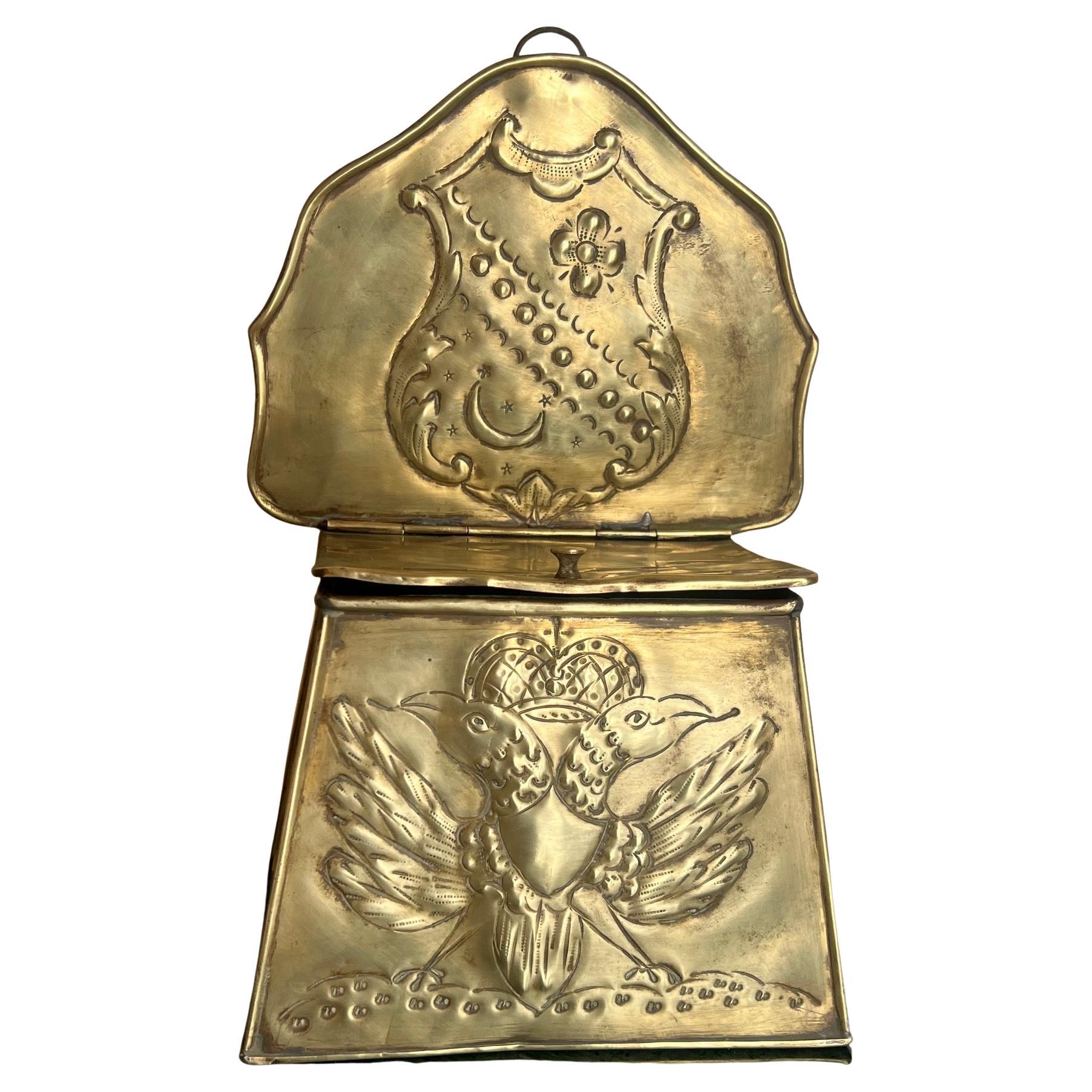Brass Embossed Double Eagle & Shield Lidded Box, 19th Century For Sale