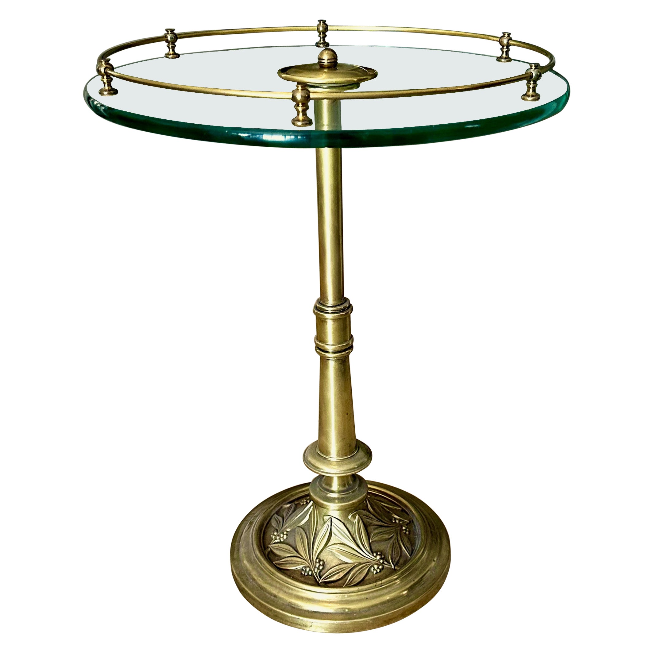 Brass Embossed Leaf Round Side End Table
