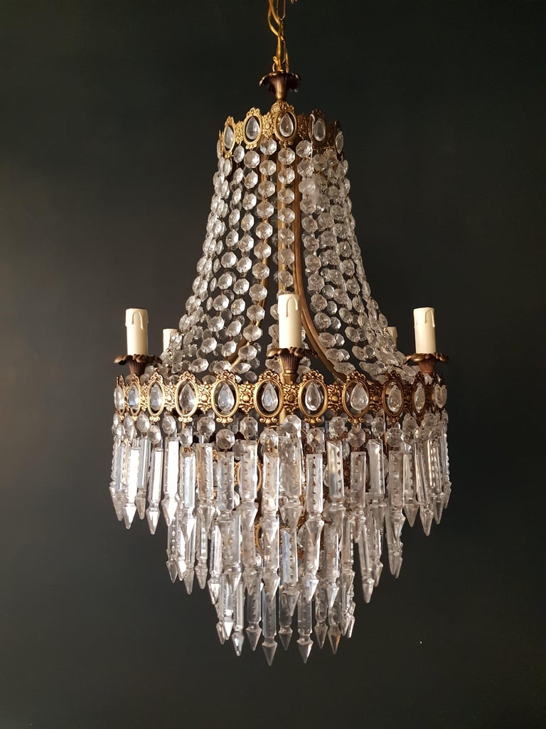 Brass Empire Chandelier Crystal Lustre Ceiling Lamp Hall Antique Art