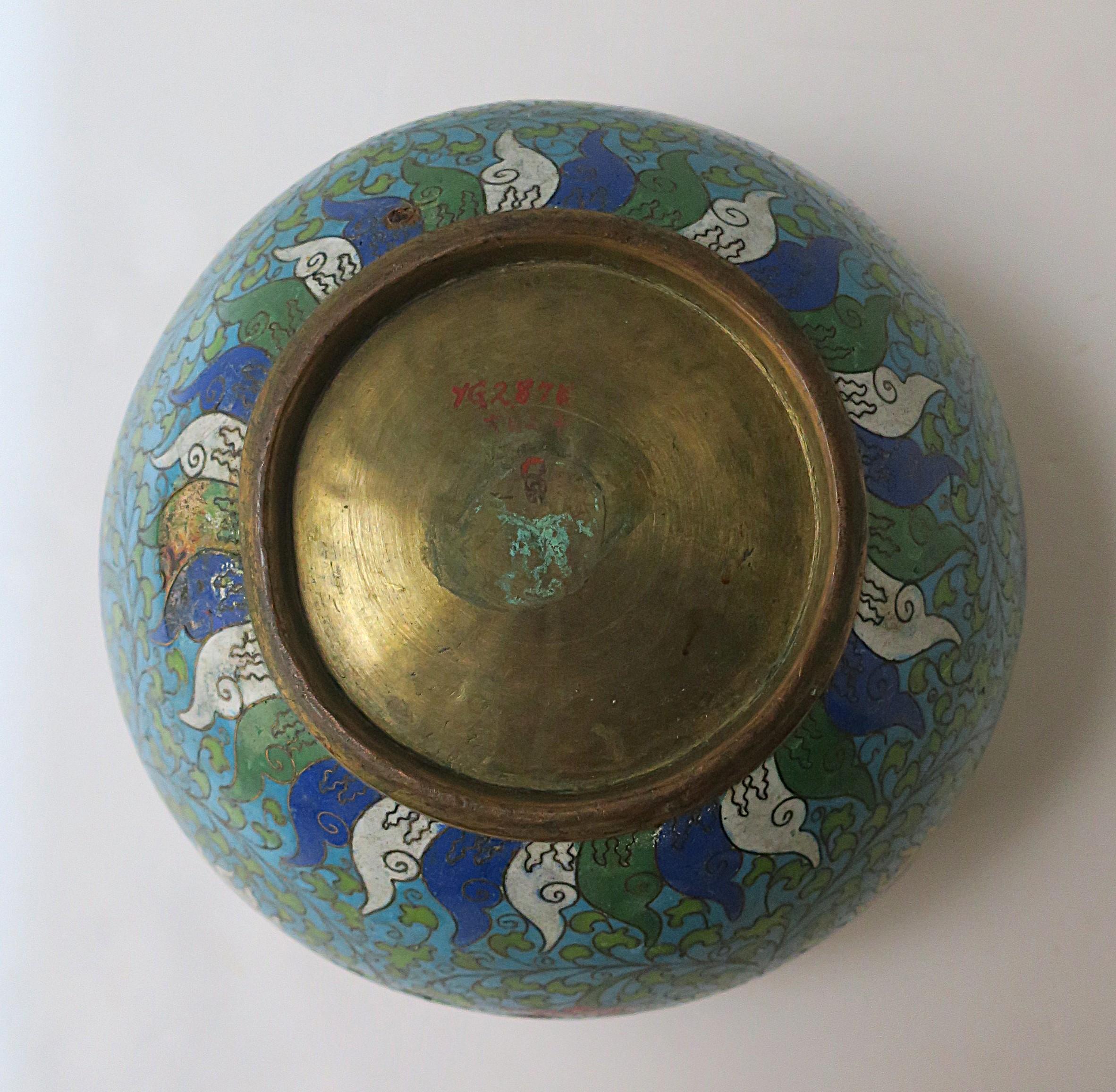Ciotola in ottone smaltato Cloisonné Fioriera Cachepot Jardinière in vendita 6