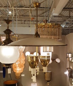 Brass & Enamel Mid-Century Modern Chandelier E Wormley for Lightolier, USA 1950s