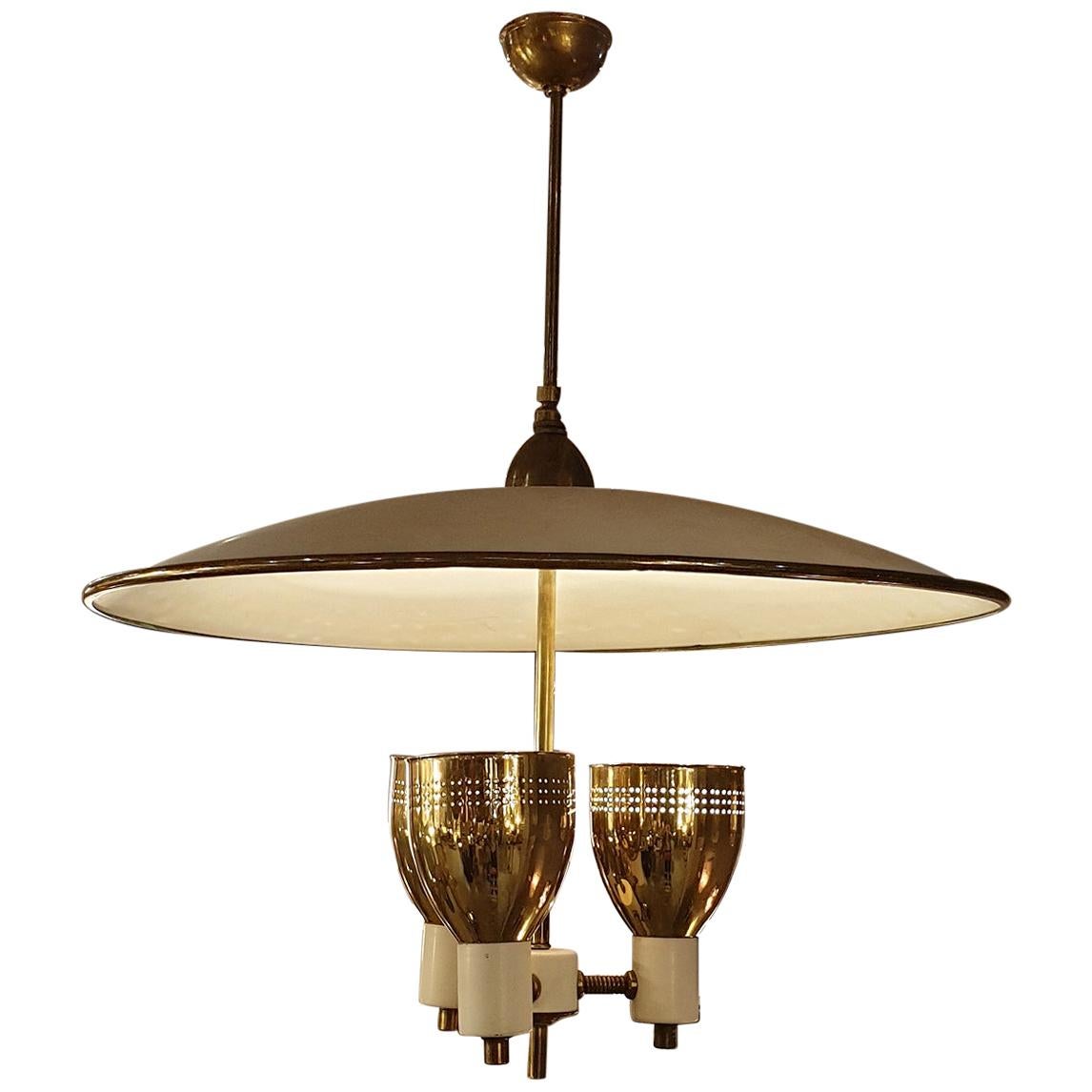 Brass 
Enamel Mid-Century Modern Chandelier E Wormley for Lightolier, USA 1950s