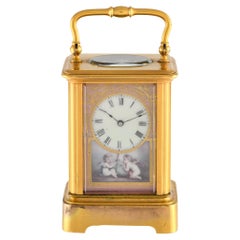 Horloge de table en laiton et émail Miniature à calèche française