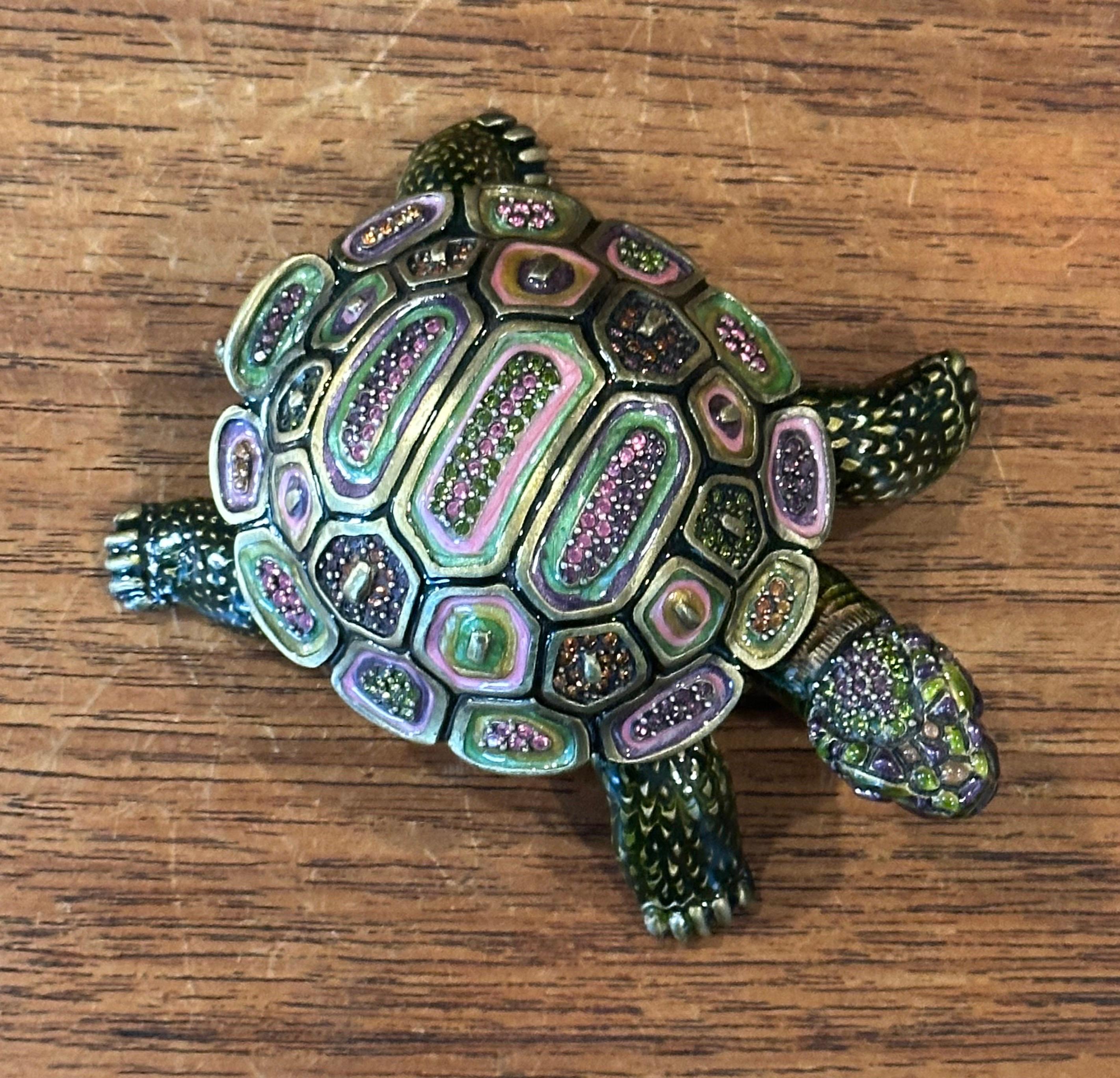 Brass, Enamel & Swarovski Crystals Turtle Trinket Box by Jay Strongwater For Sale 5