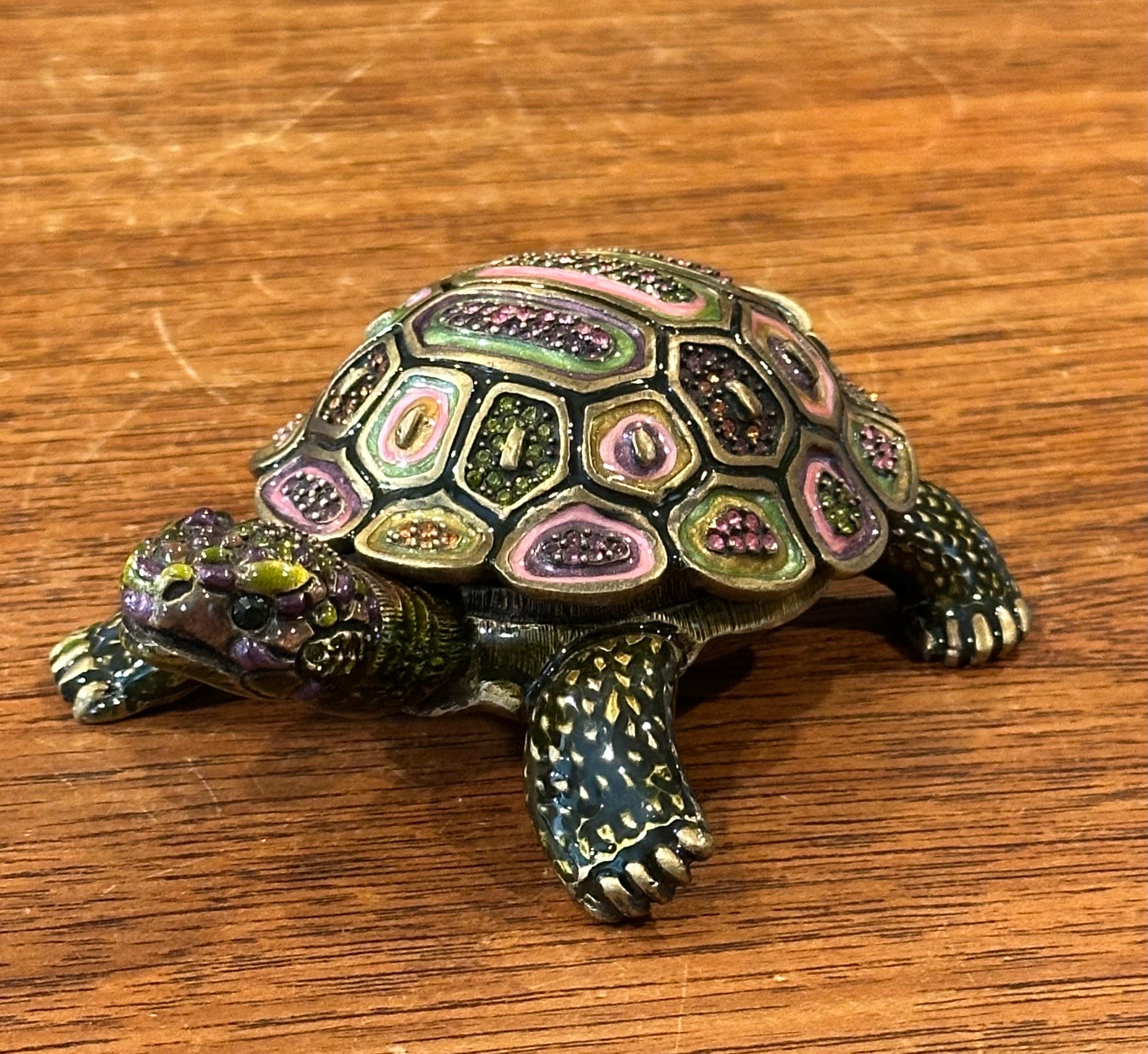 Brass, Enamel & Swarovski Crystals Turtle Trinket Box by Jay Strongwater For Sale 6