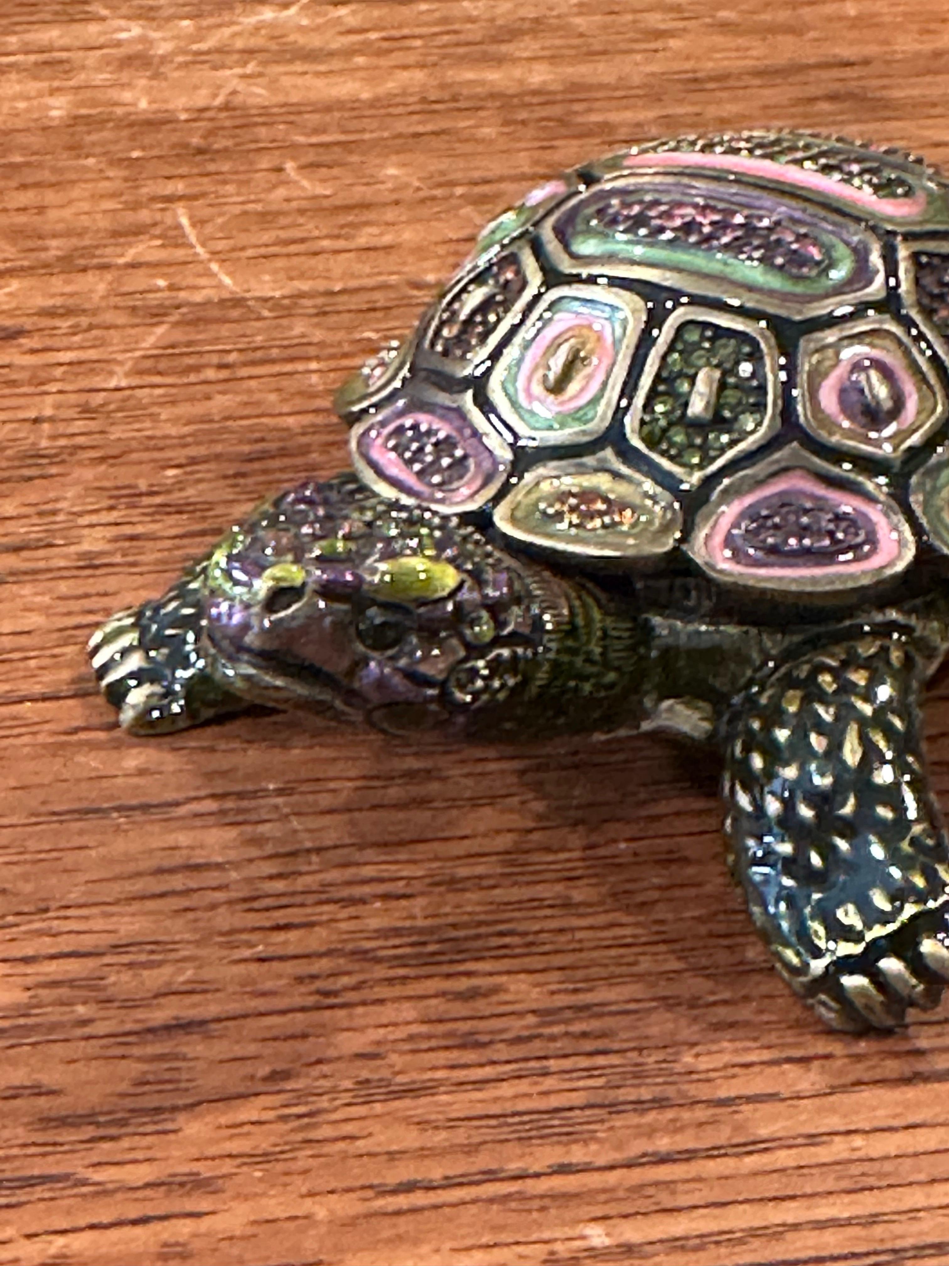 Brass, Enamel & Swarovski Crystals Turtle Trinket Box by Jay Strongwater For Sale 7