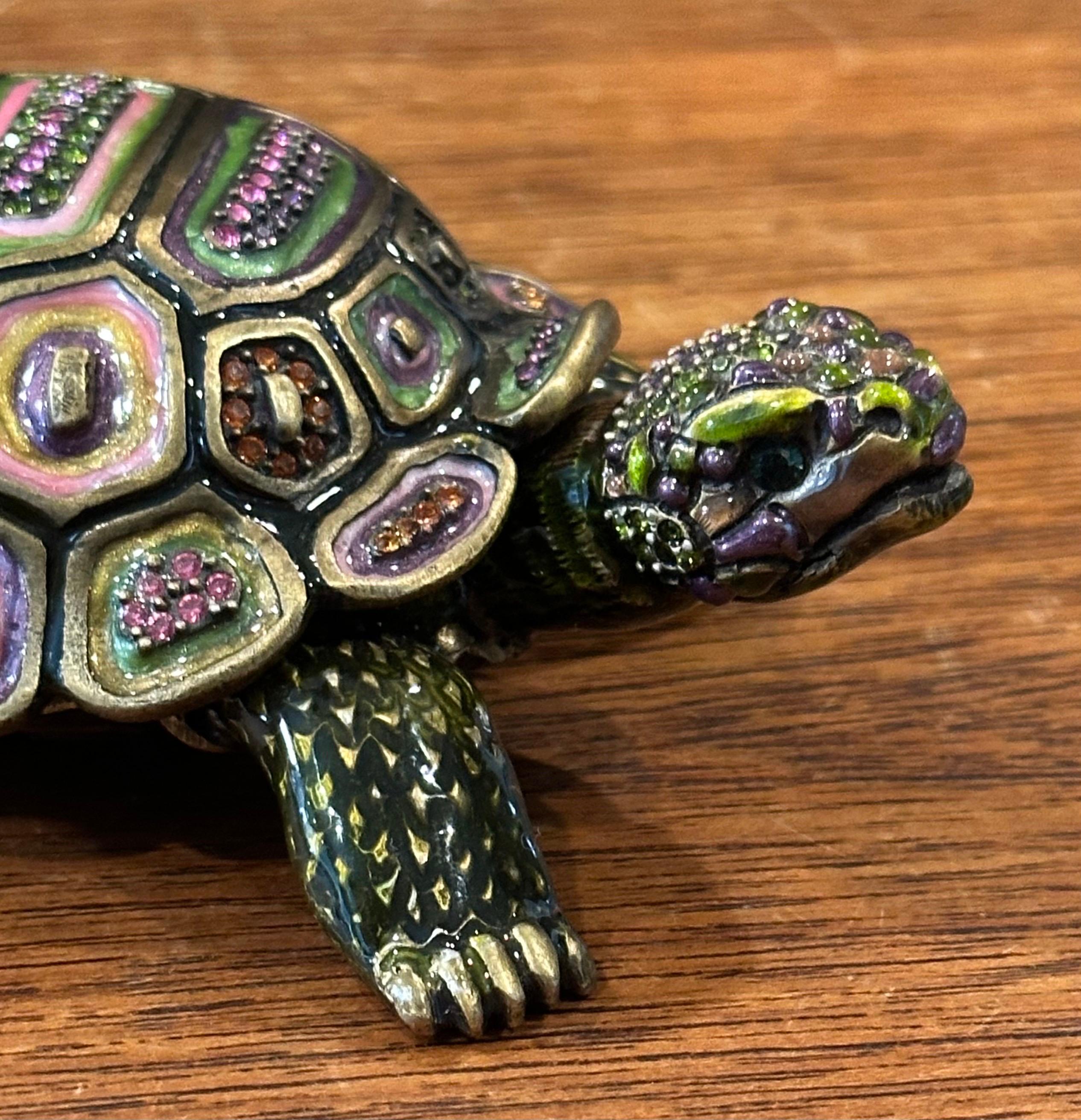 Brass, Enamel & Swarovski Crystals Turtle Trinket Box by Jay Strongwater For Sale 8