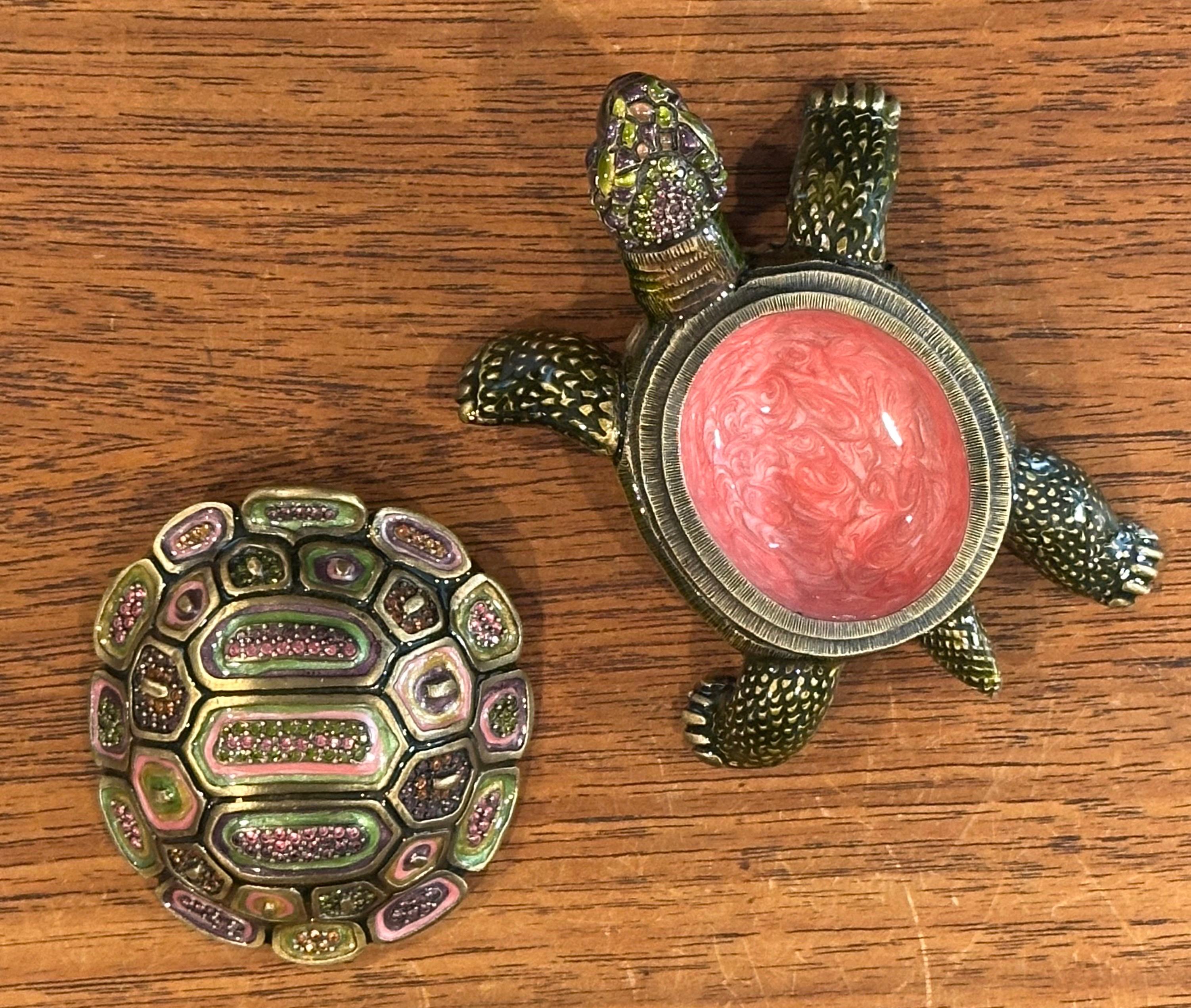Brass, Enamel & Swarovski Crystals Turtle Trinket Box by Jay Strongwater For Sale 9