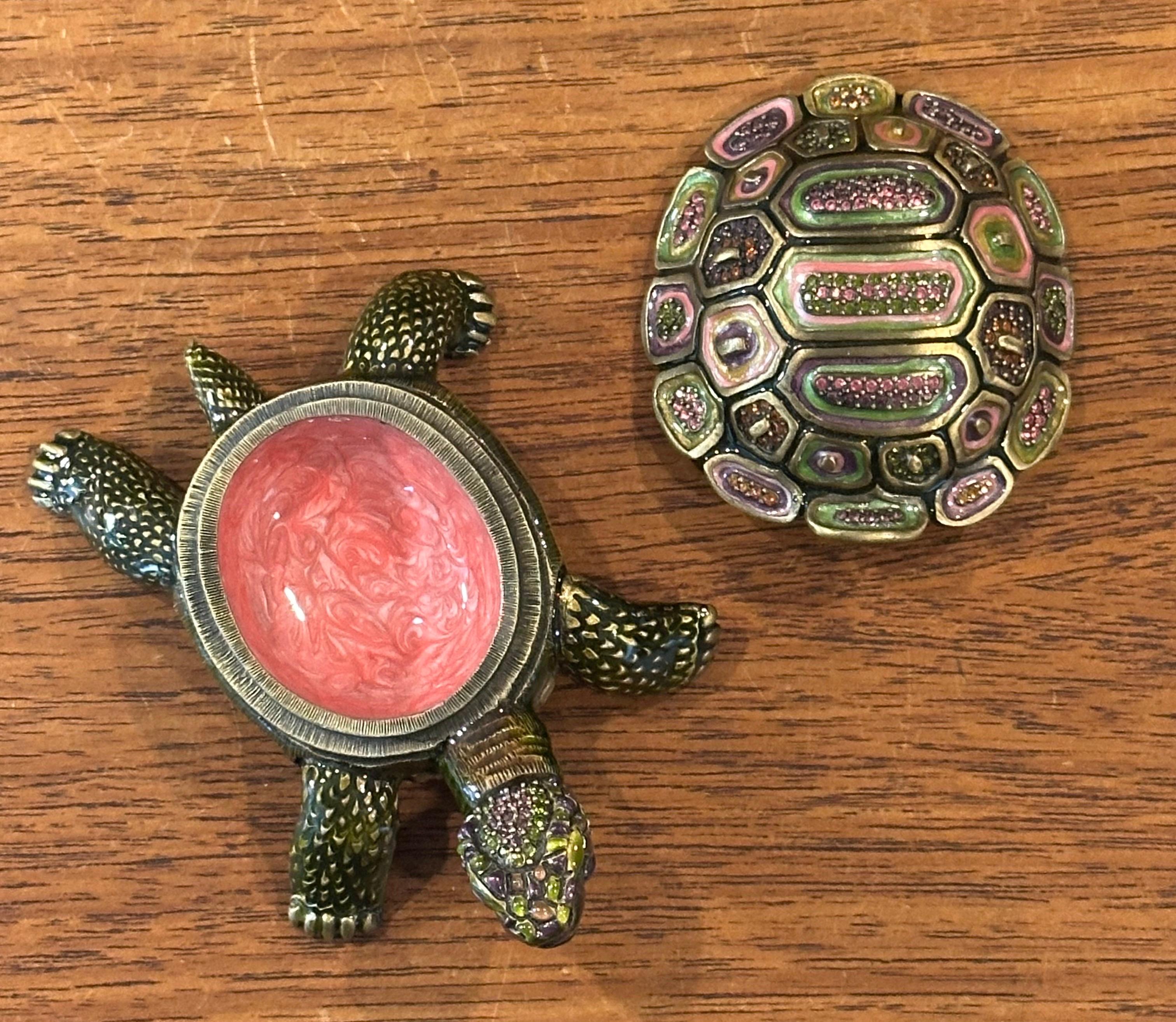 Brass, Enamel & Swarovski Crystals Turtle Trinket Box by Jay Strongwater For Sale 10