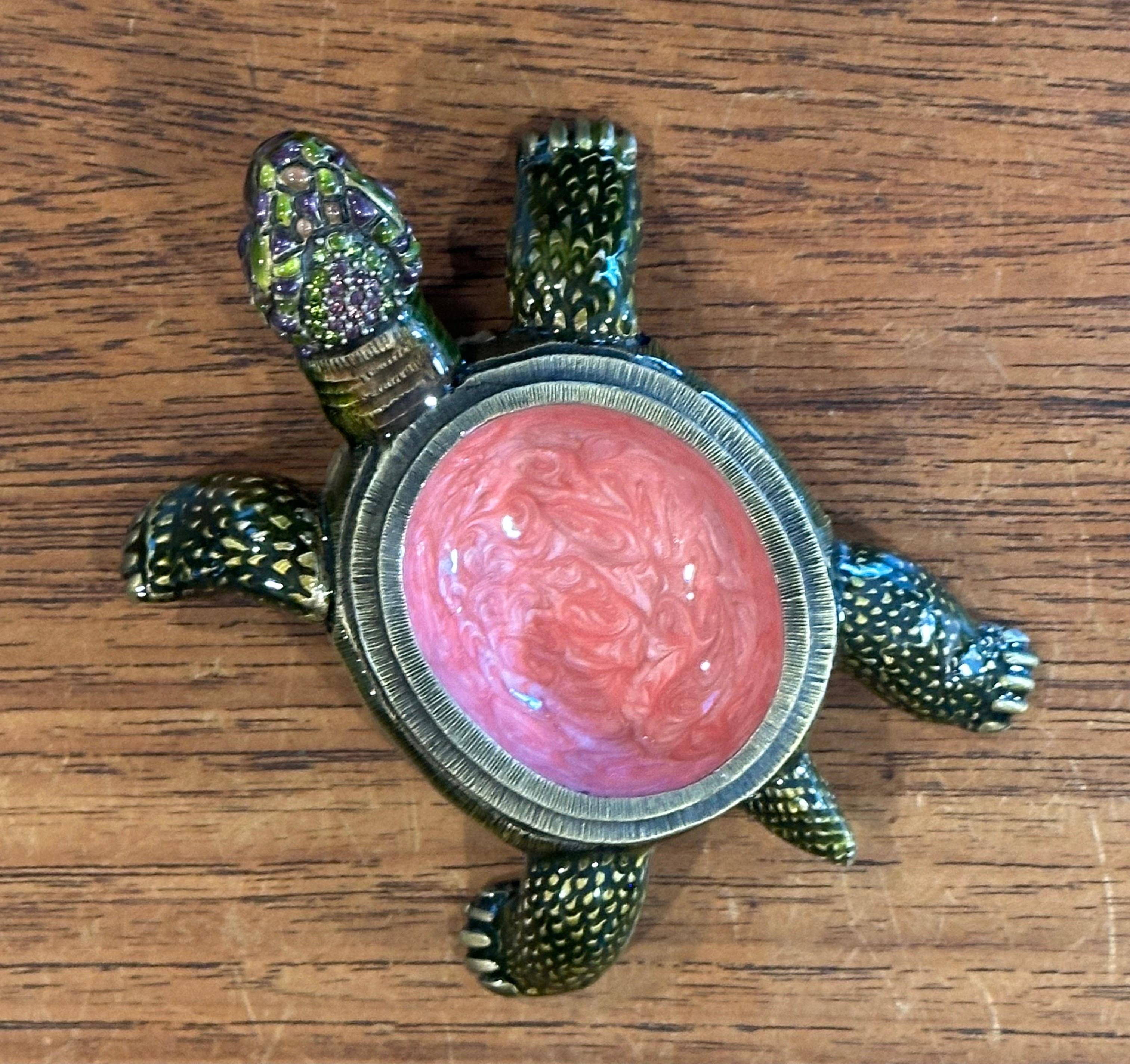 Brass, Enamel & Swarovski Crystals Turtle Trinket Box by Jay Strongwater For Sale 11