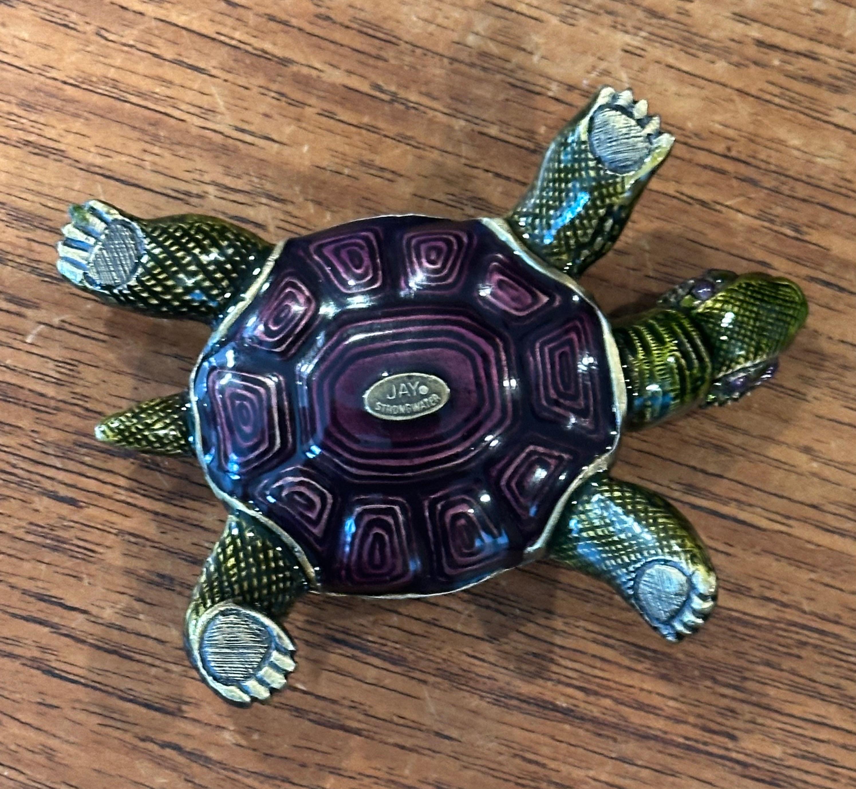 Brass, Enamel & Swarovski Crystals Turtle Trinket Box by Jay Strongwater For Sale 12
