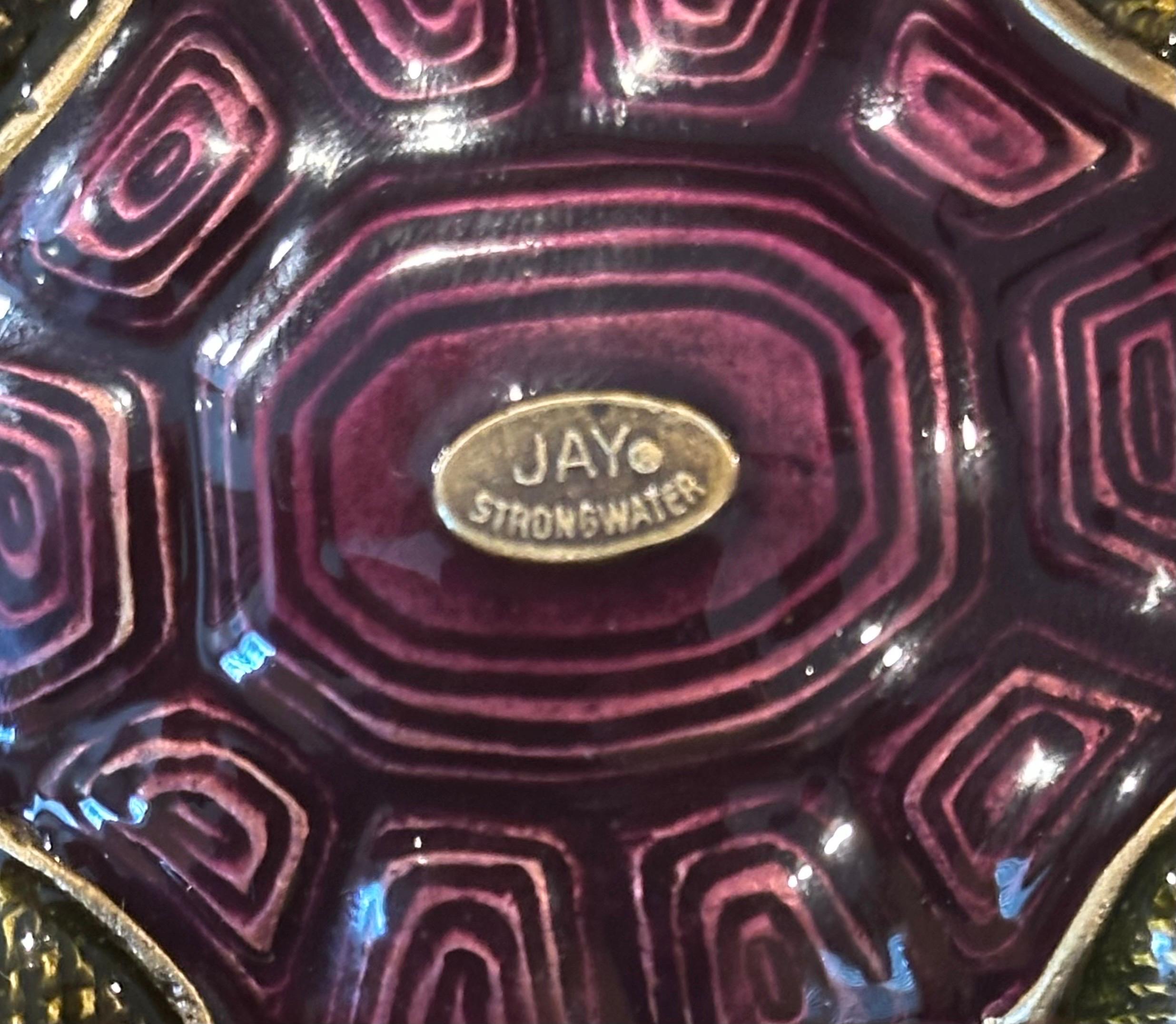 Brass, Enamel & Swarovski Crystals Turtle Trinket Box by Jay Strongwater For Sale 13