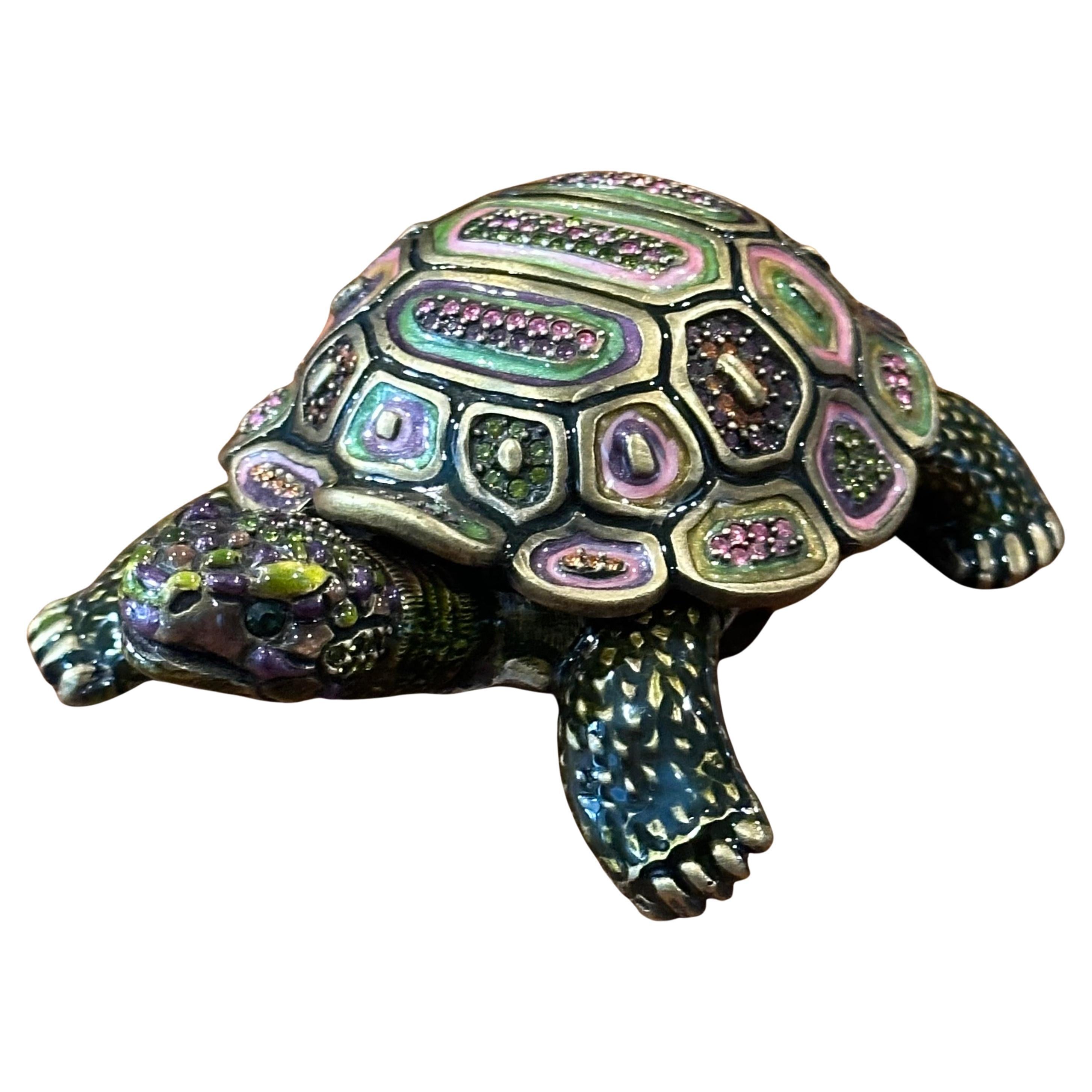 Brass, Enamel & Swarovski Crystals Turtle Trinket Box by Jay Strongwater For Sale 14