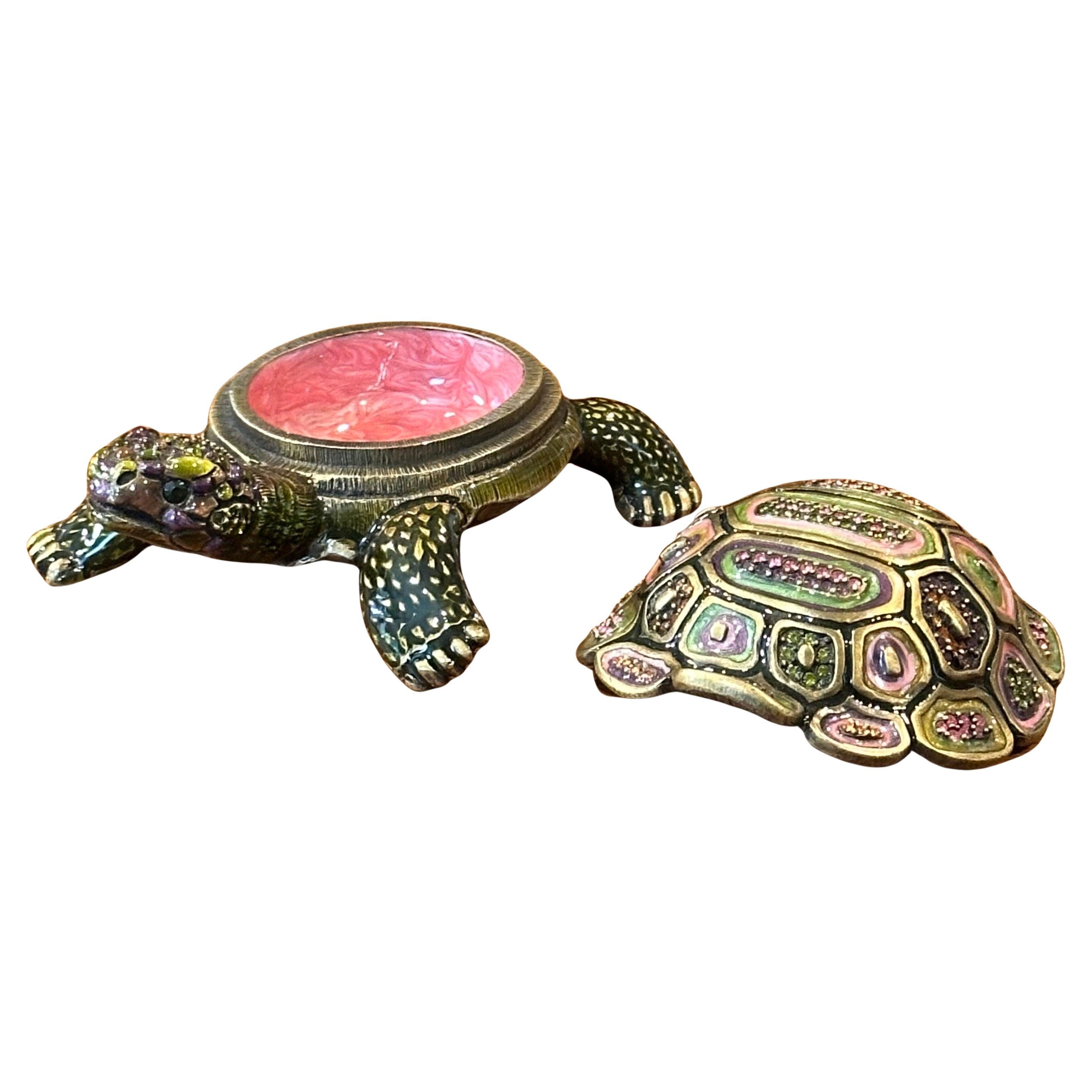 Brass, Enamel & Swarovski Crystals Turtle Trinket Box by Jay Strongwater For Sale 1