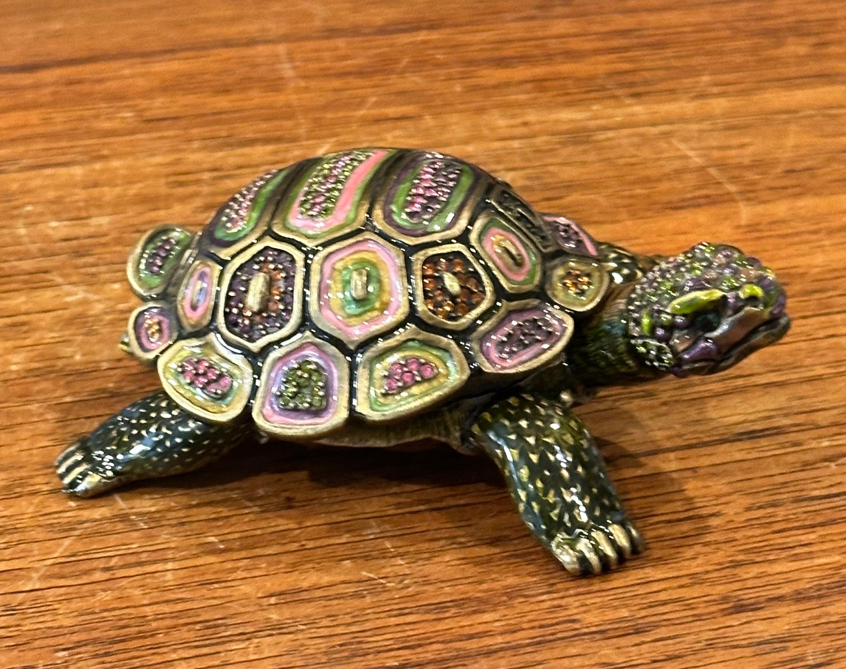 Brass, Enamel & Swarovski Crystals Turtle Trinket Box by Jay Strongwater For Sale 2