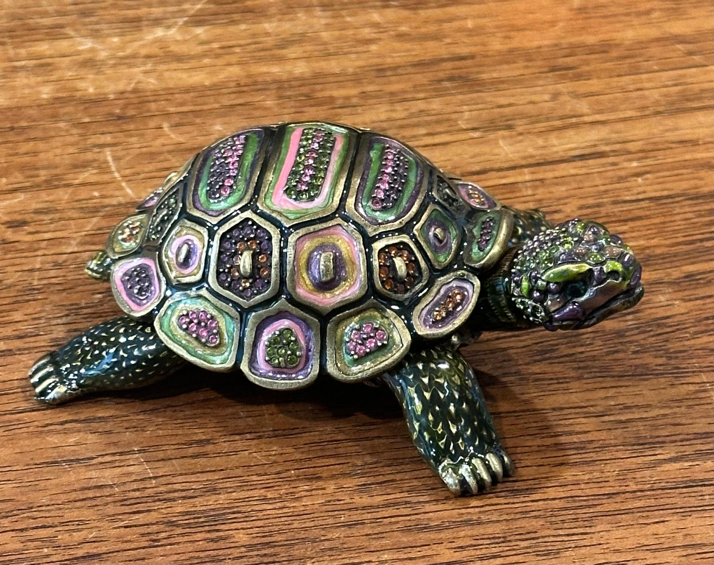 Brass, Enamel & Swarovski Crystals Turtle Trinket Box by Jay Strongwater For Sale 3