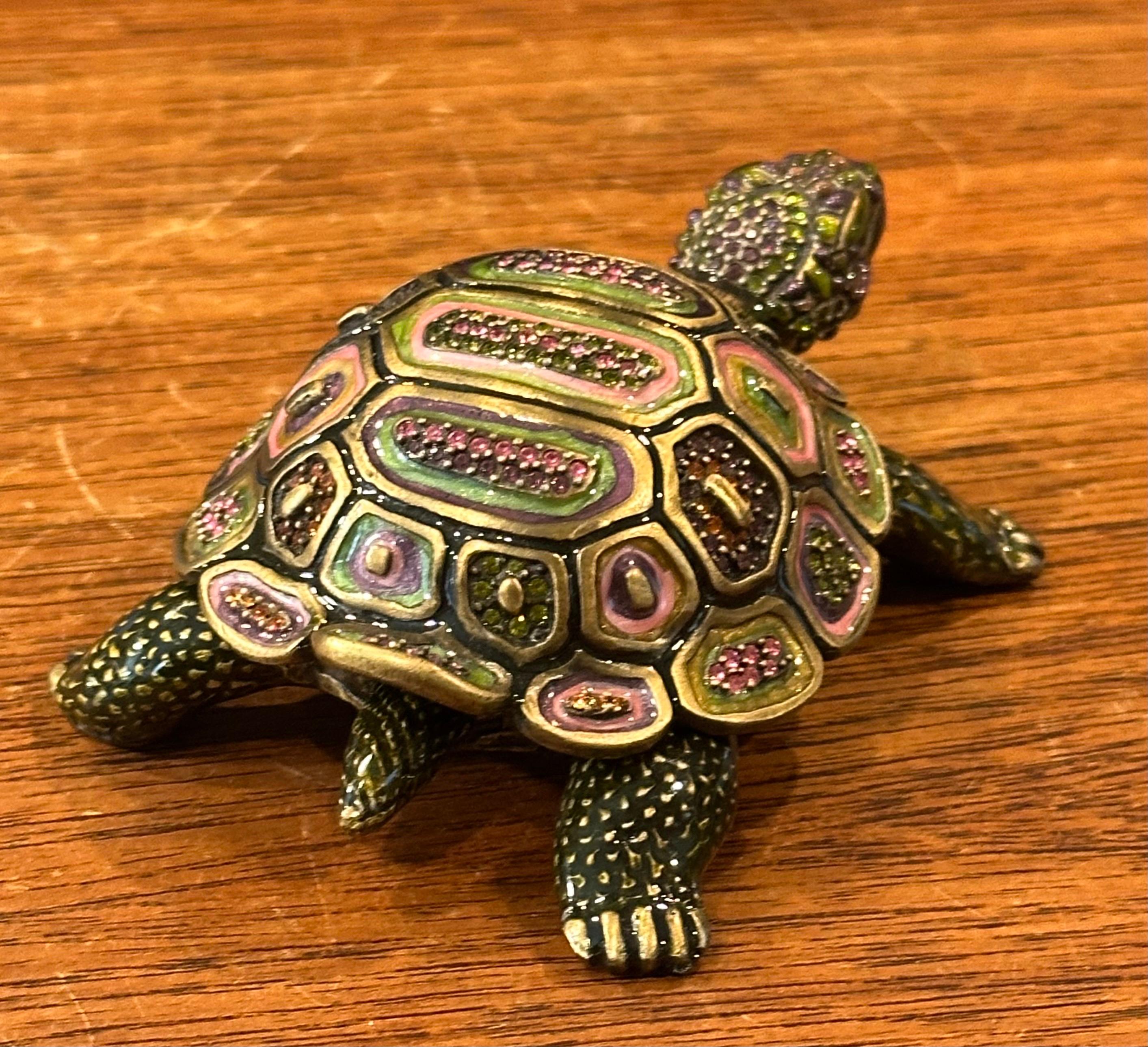 Brass, Enamel & Swarovski Crystals Turtle Trinket Box by Jay Strongwater For Sale 4