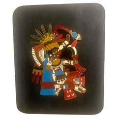 Mexikanische emaillierte Messing-Wandtafel „Petecatl God“ aus Messing 